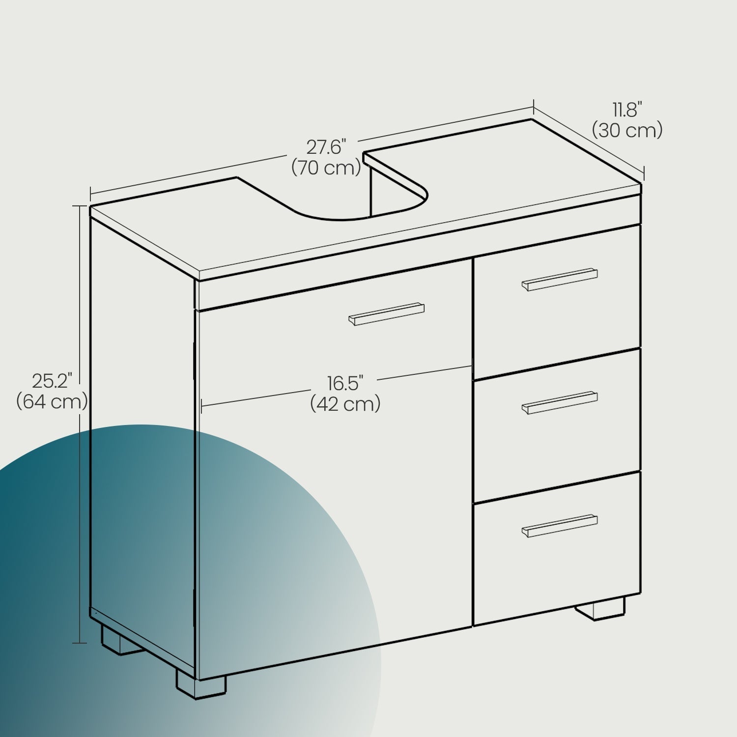 Under Sink Bathroom Cabinet - Wood - Cloud White - 3 Drawer Storage Solution for Washbasins with Pedestal