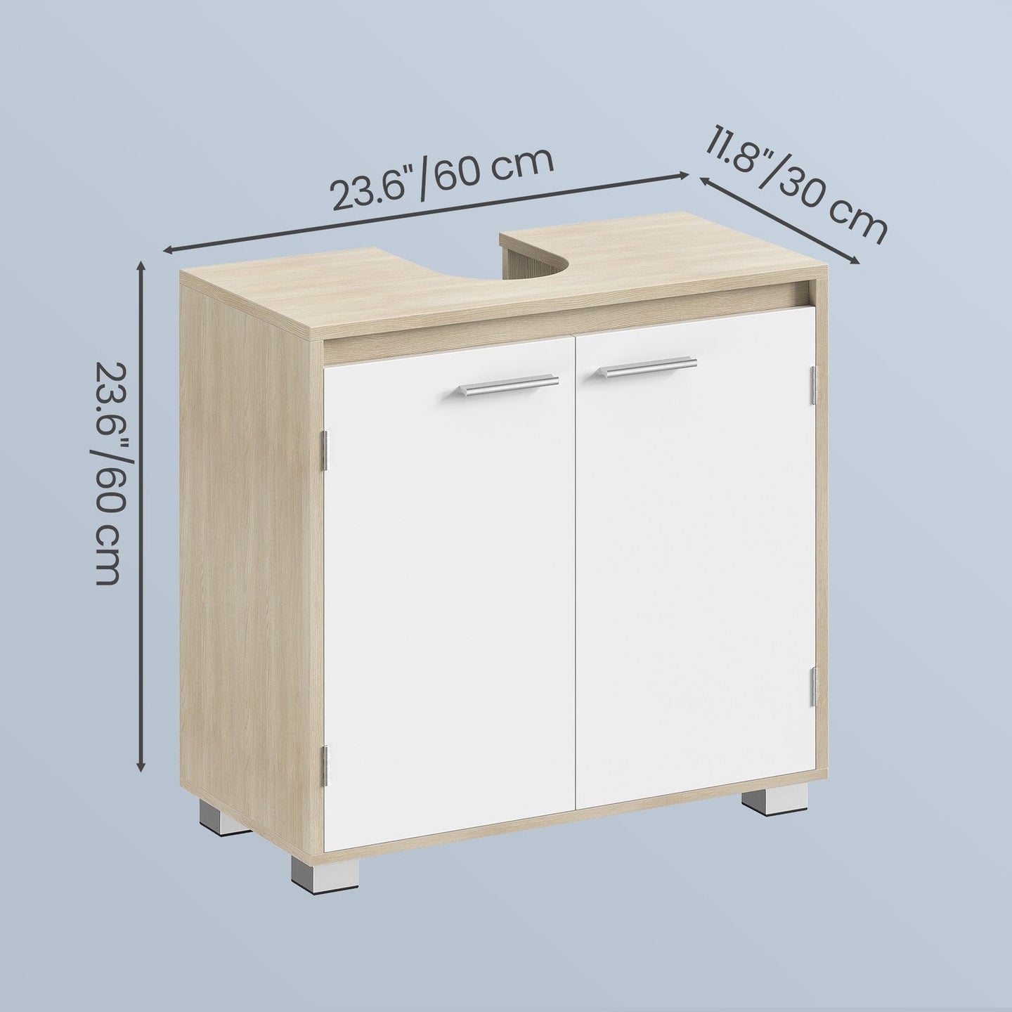 Under Sink Bathroom Storage Cabinet - 60L - MDF - 2 Compartment Design