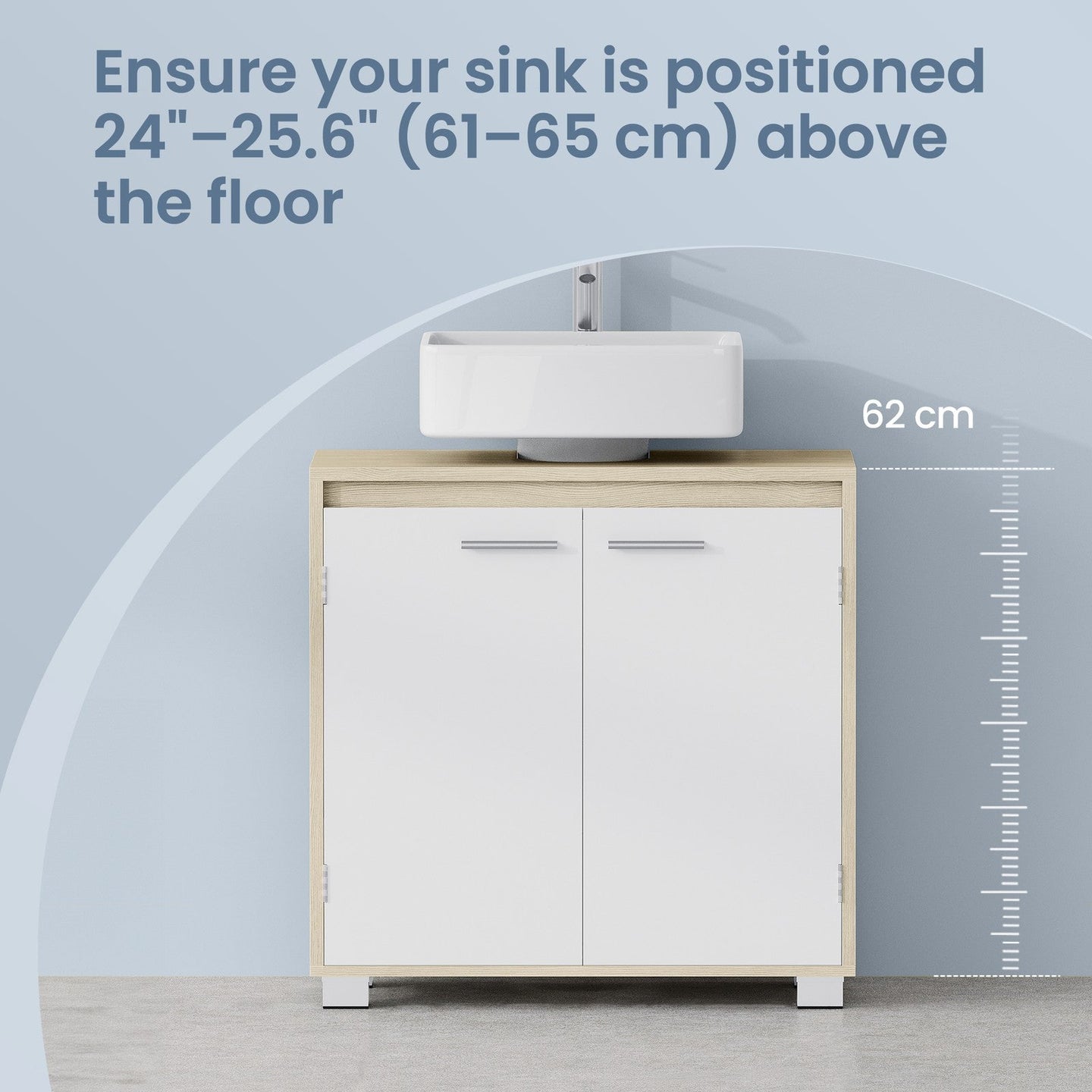 Under Sink Bathroom Storage Cabinet - 60L - MDF - 2 Compartment Design