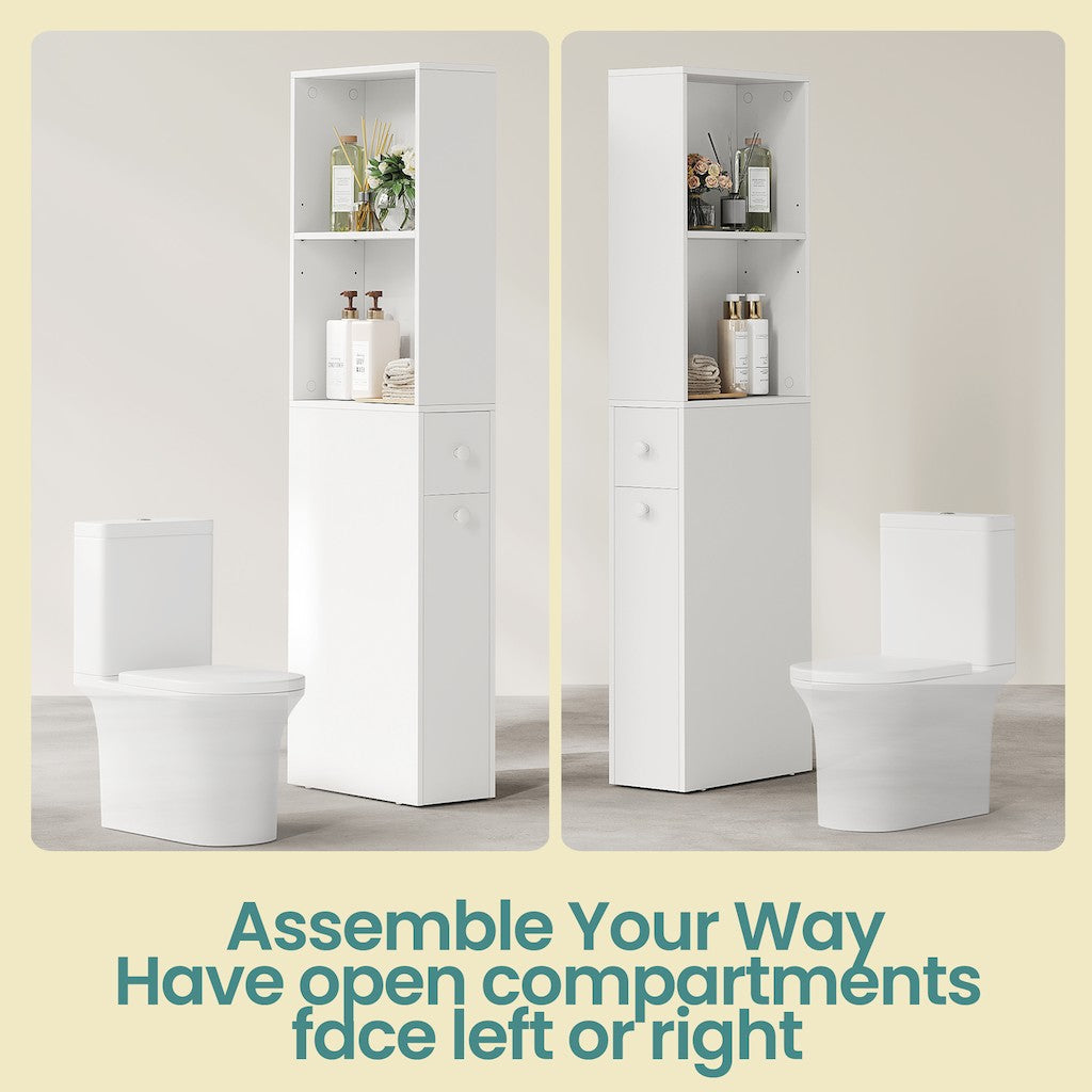 Tall Bathroom Storage Cabinet - Wood - Classic White - Freestanding with Storage Drawers and Adjustable Shelf