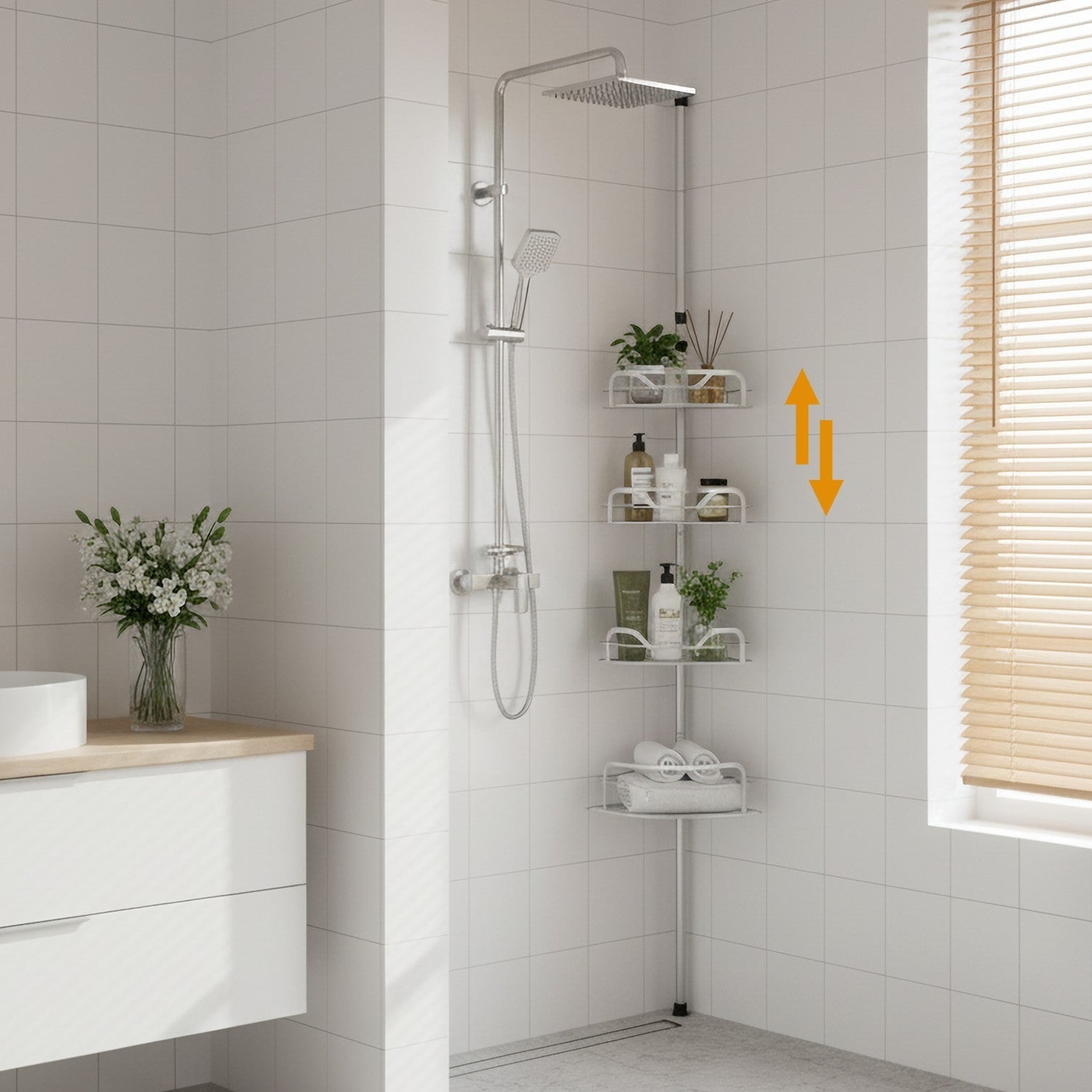 4-Tier Bathroom Storage Shelf - Rust-Resistant Steel - Adjustable Height