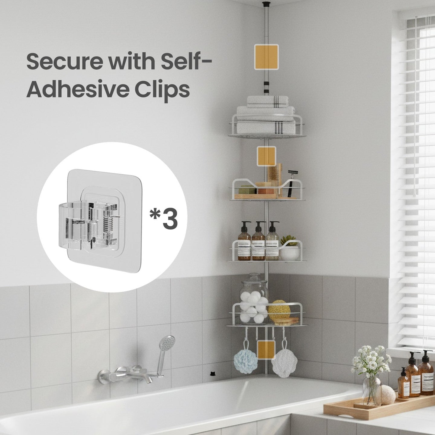 4-Tier Bathroom Storage Shelf - Rust-Resistant Steel - Adjustable Height
