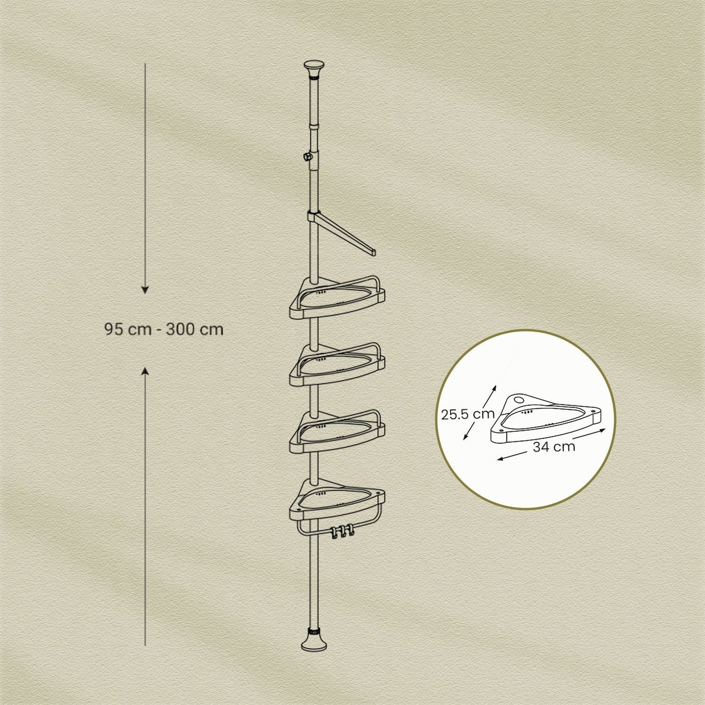 Telescopic Corner Shower Caddy - Stainless Steel - White - Adjustable with 4 Shelves