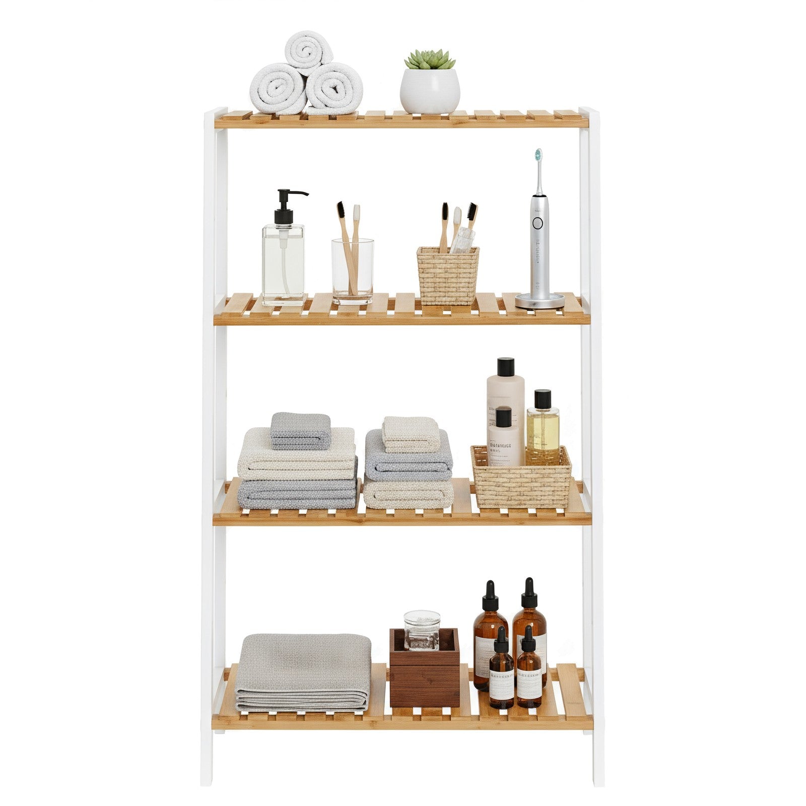 3-Tier Shelving Unit - Bamboo - White - Multifunctional Storage for Hallway and More
