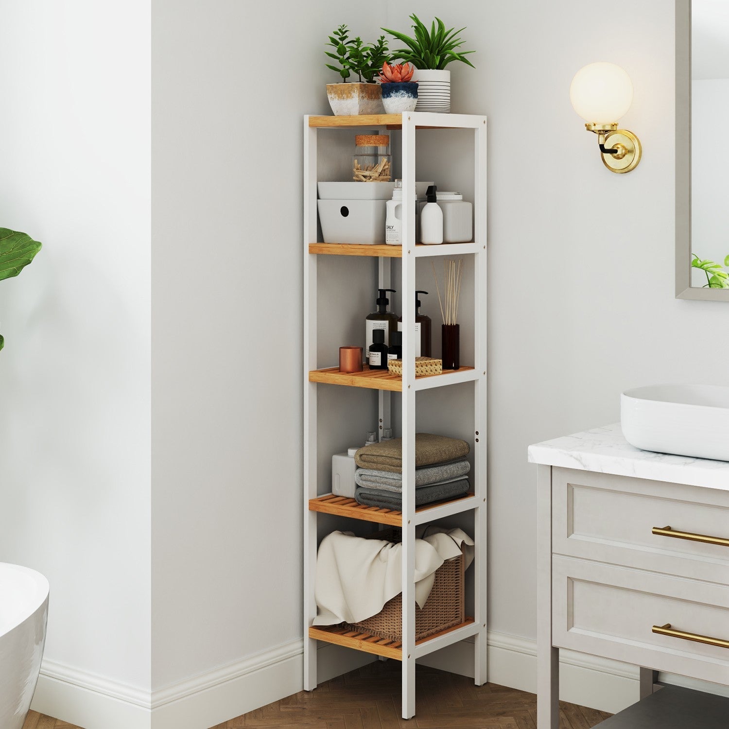 Bamboo Storage Shelf - 5-Tier - Natural Finish