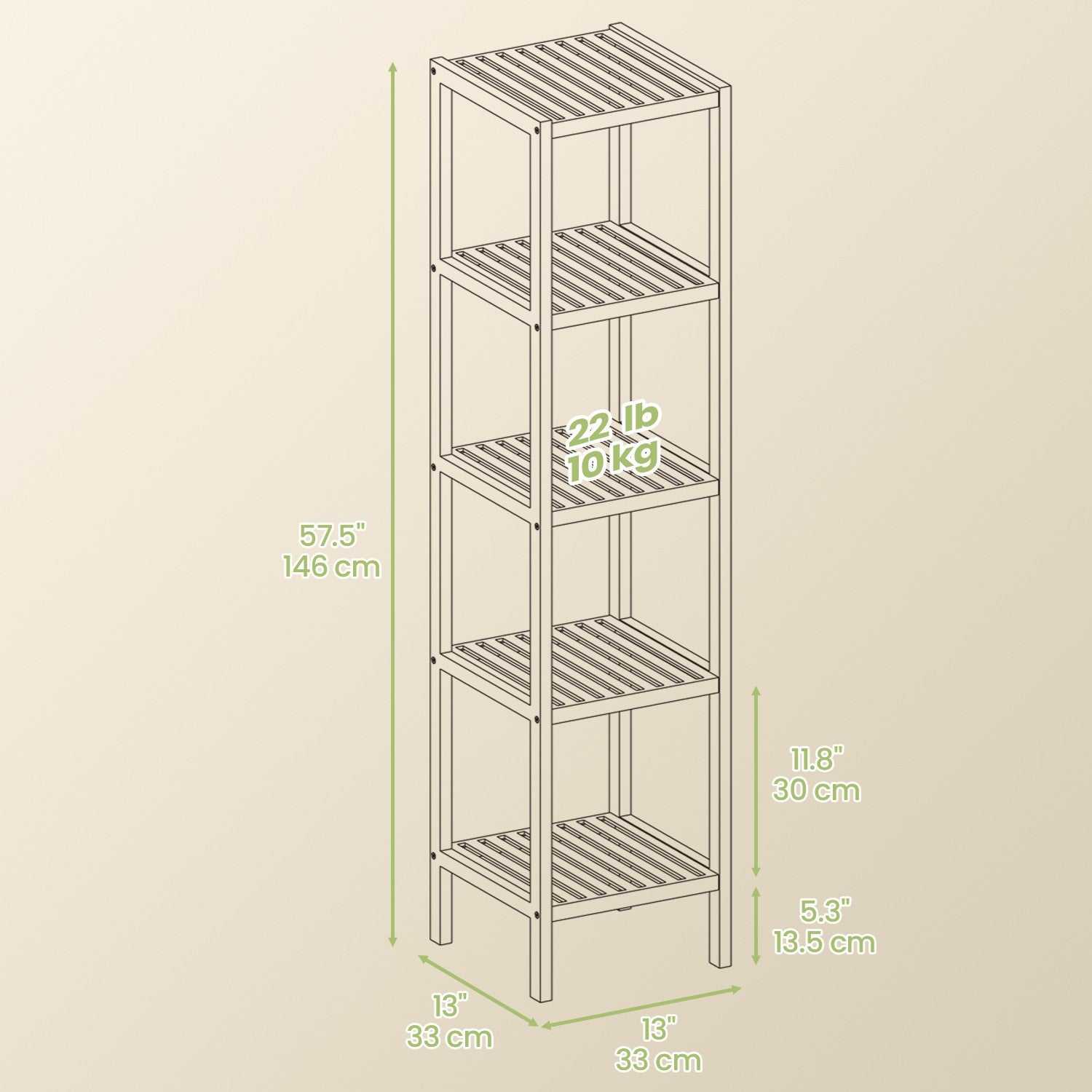 Bamboo Storage Shelf - 5-Tier - Natural Finish