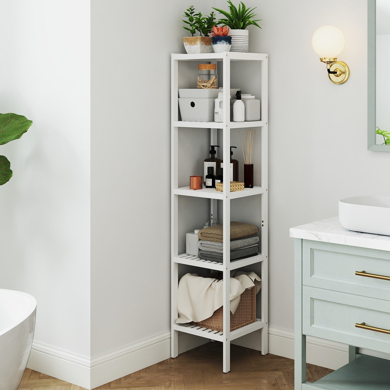 Bamboo Storage Shelf - 5-Tier - Natural Finish