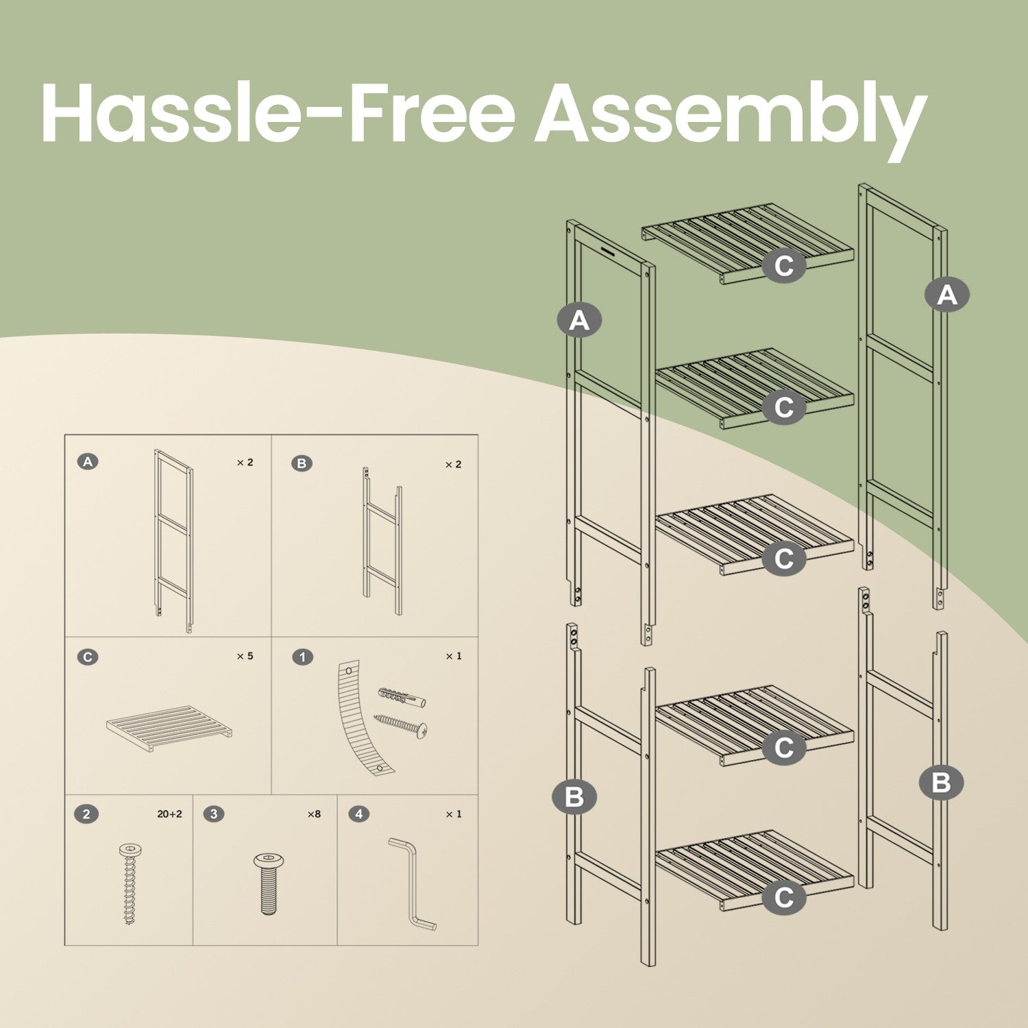 Bamboo Storage Shelf - 5-Tier - Natural Finish