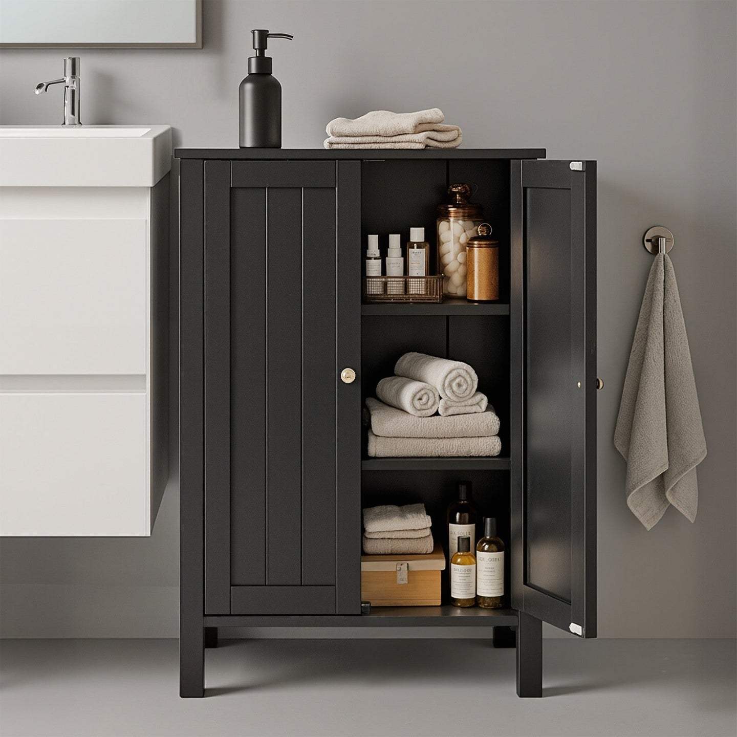 Freestanding Storage Cabinet - Wood - White - Multi-Purpose with Adjustable Shelves