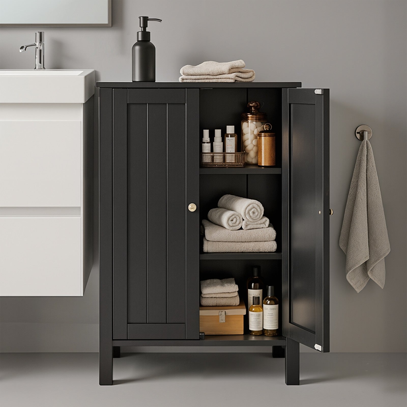 Freestanding Storage Cabinet - Wood - White - Multi-Purpose with Adjustable Shelves
