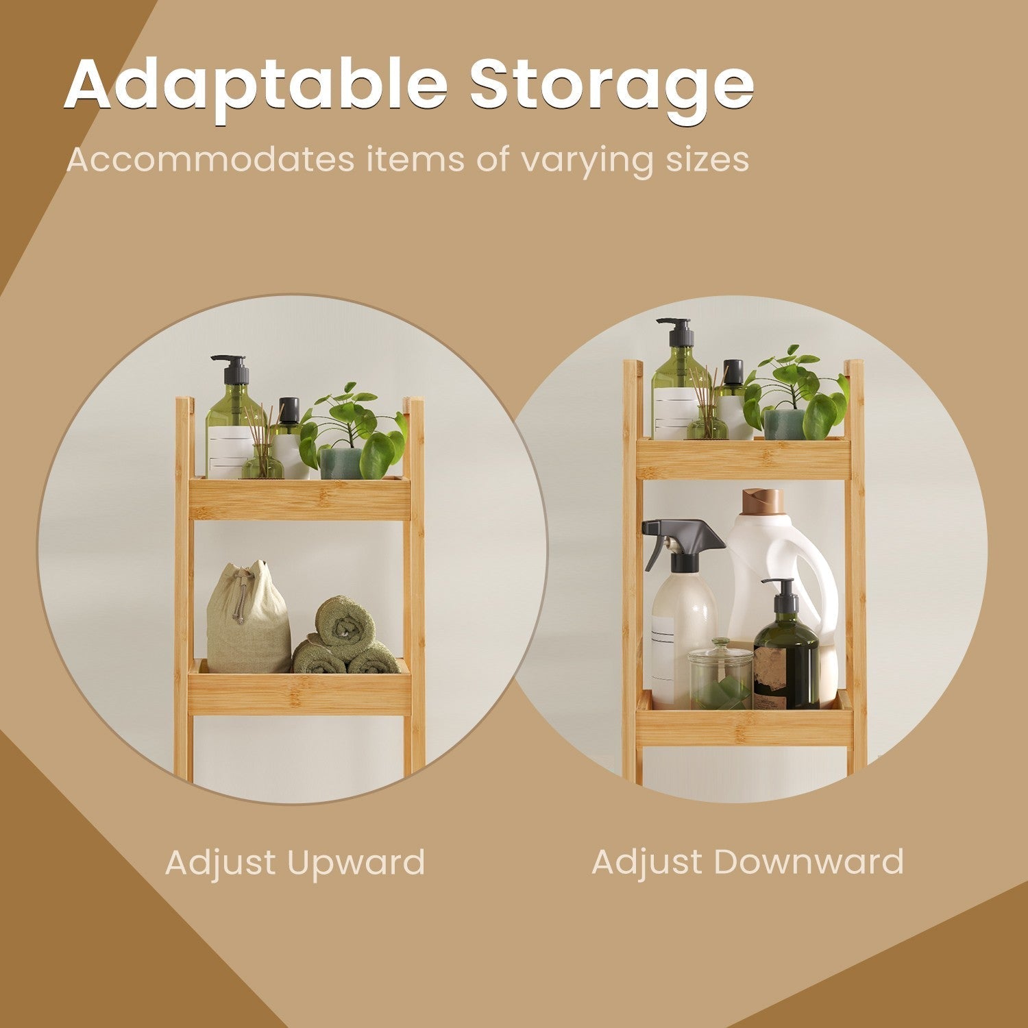 Bathroom Trolley - Bamboo - Natural - Space-Saving 3-Tier Design on Wheels