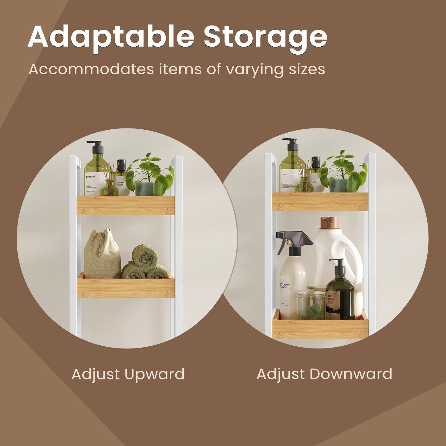 Bathroom Trolley - Bamboo - Natural - Space-Saving 3-Tier Design on Wheels