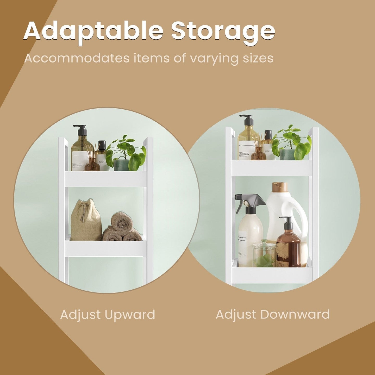 Bathroom Trolley - Bamboo - Natural - Space-Saving 3-Tier Design on Wheels