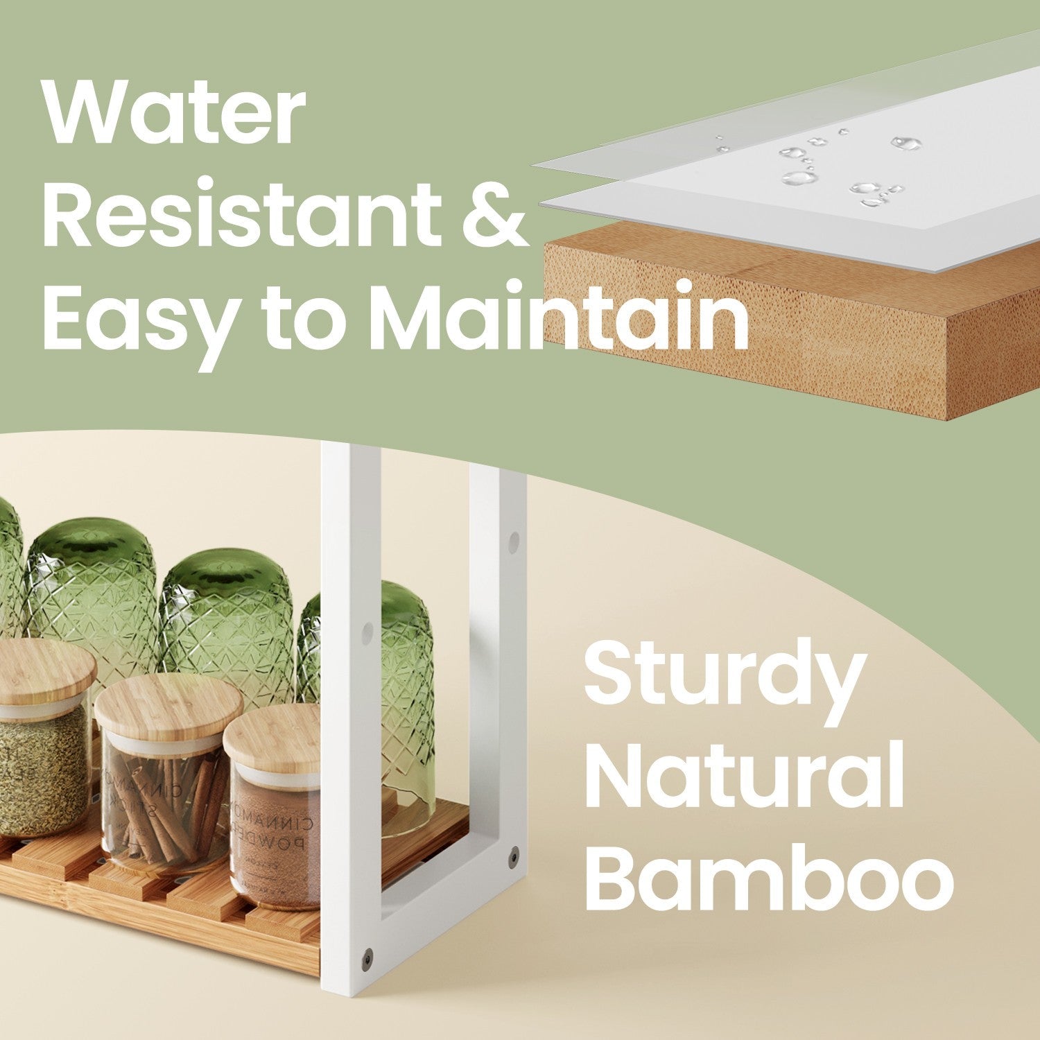 Bamboo Shelving Unit - Bamboo - White - Adjustable 3-Tier Design