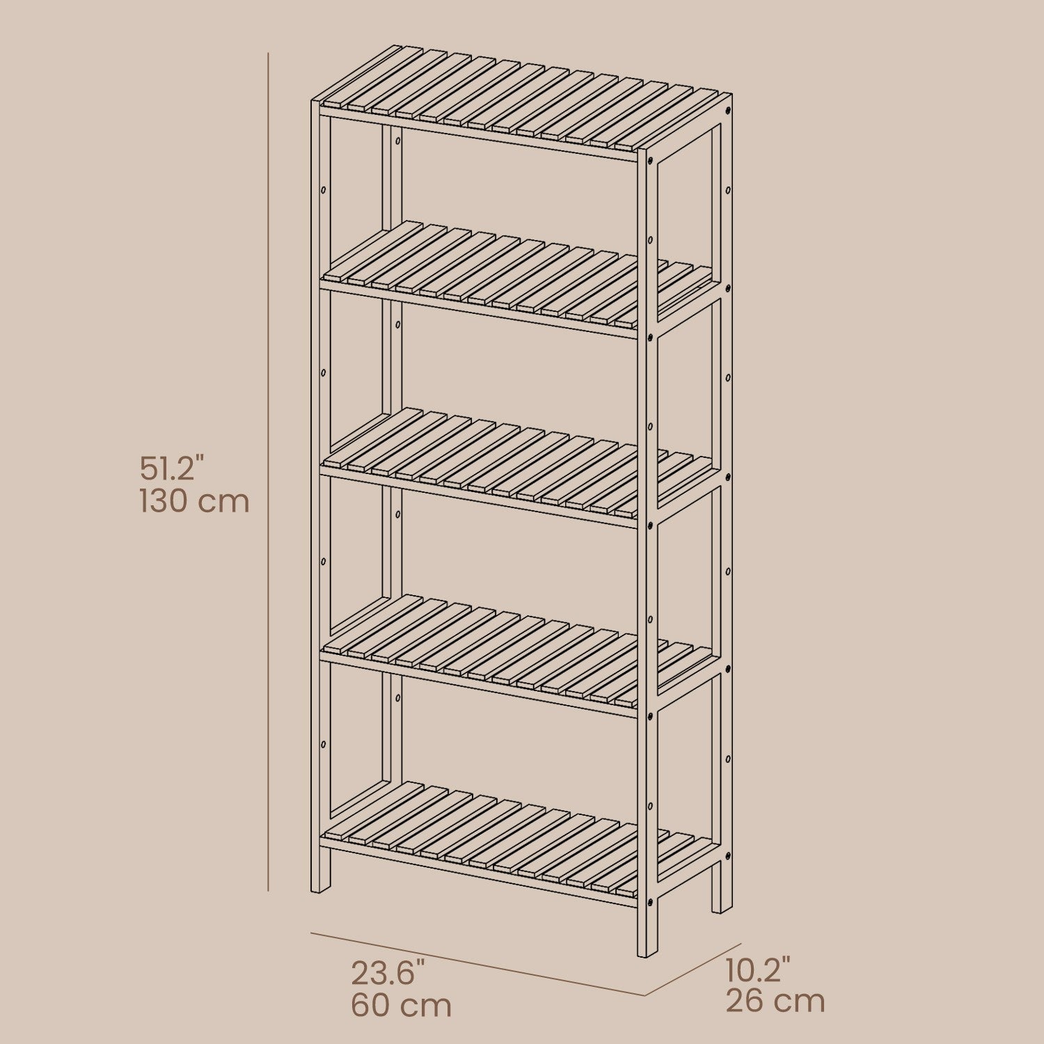 5-Tier Storage Shelf - Bamboo - White and Natural - Adjustable Heights