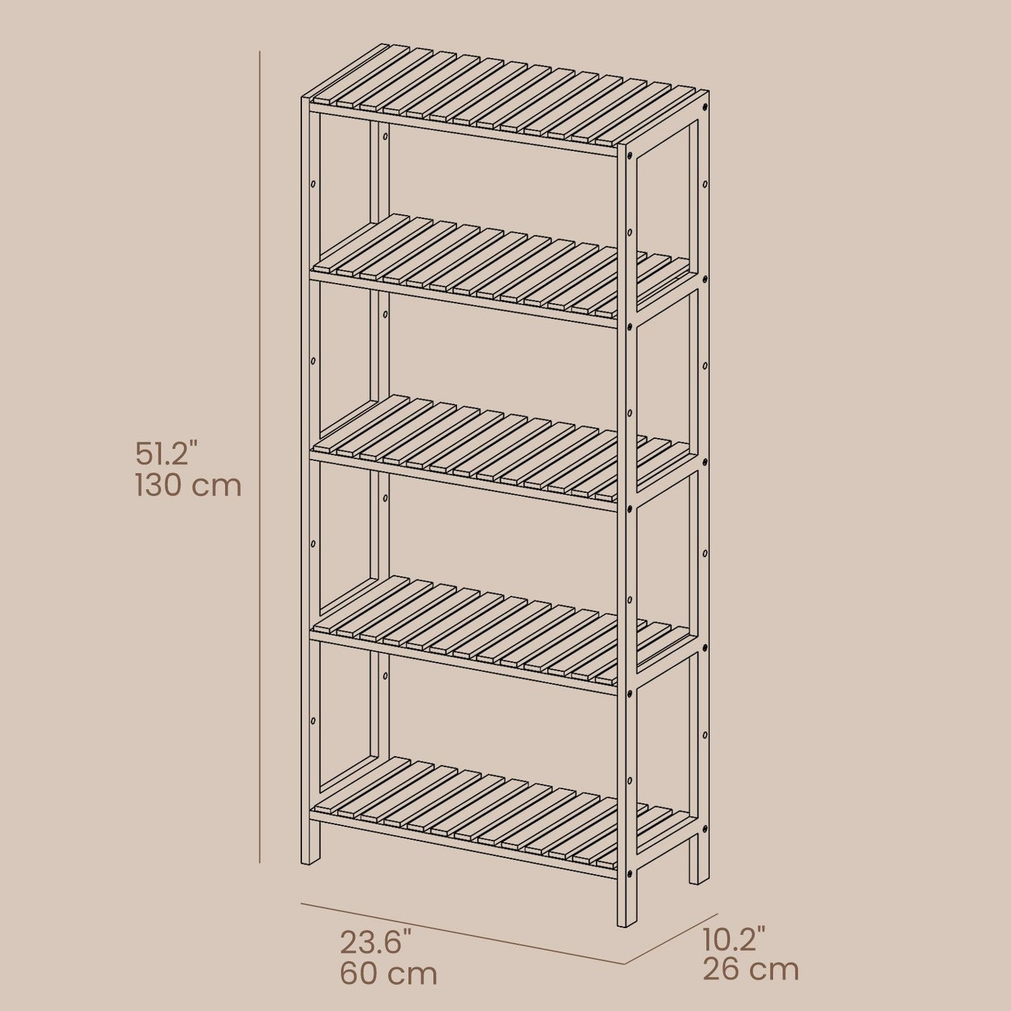5-Tier Storage Shelf - Bamboo - White and Natural - Adjustable Heights