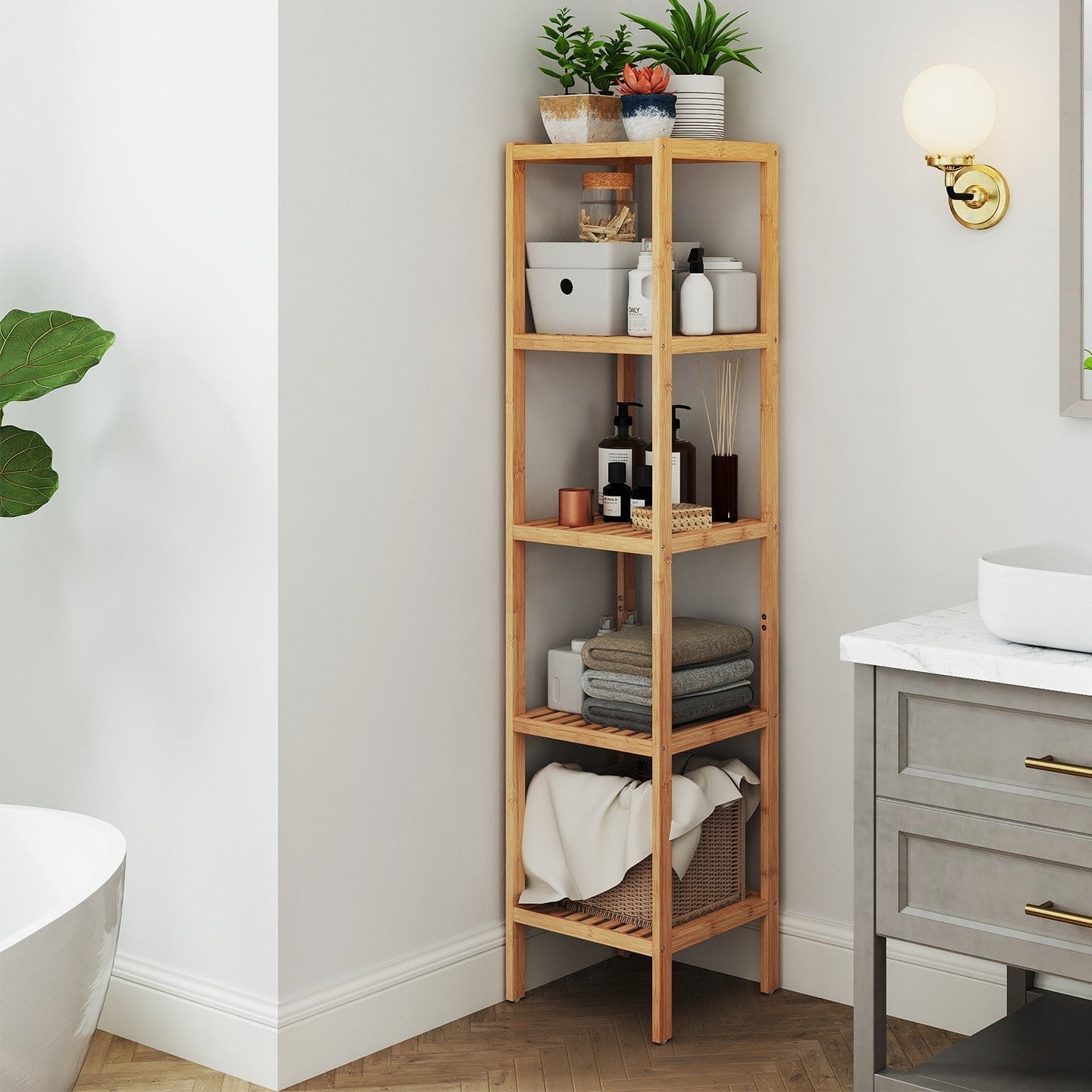 Bamboo Storage Shelf - 5-Tier - Natural Finish