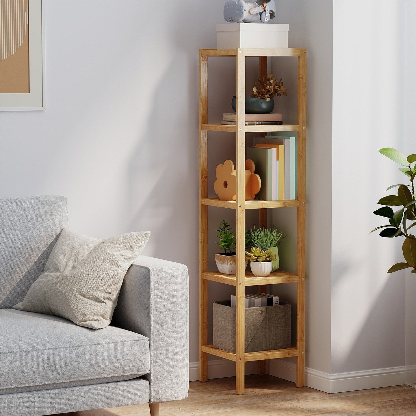 Bamboo Storage Shelf - 5-Tier - Natural Finish