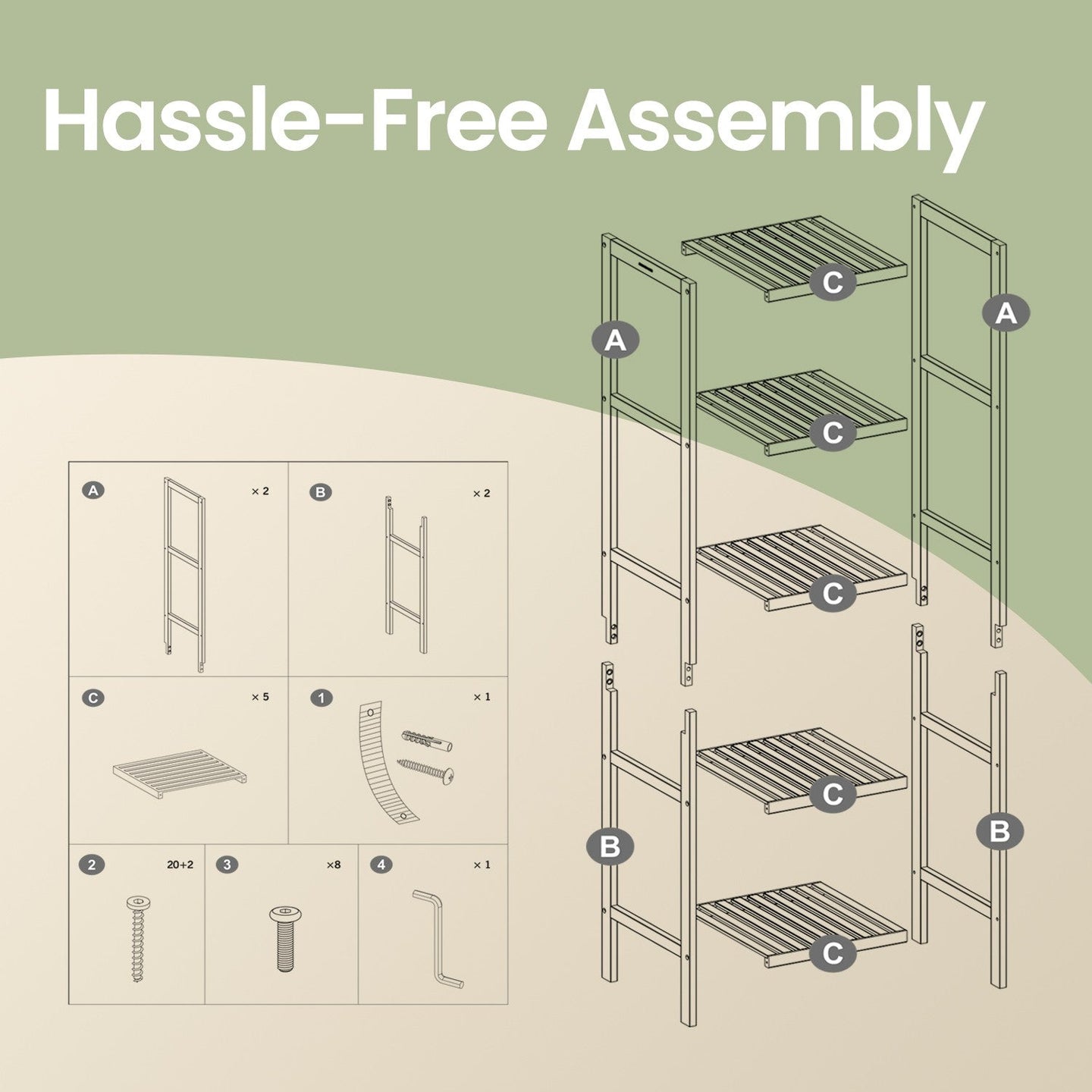 Bamboo Storage Shelf - 5-Tier - Natural Finish