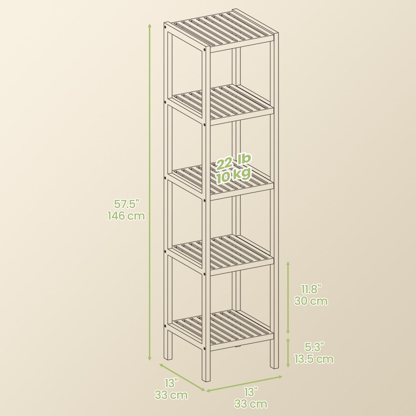 Bamboo Storage Shelf - 5-Tier - Natural Finish