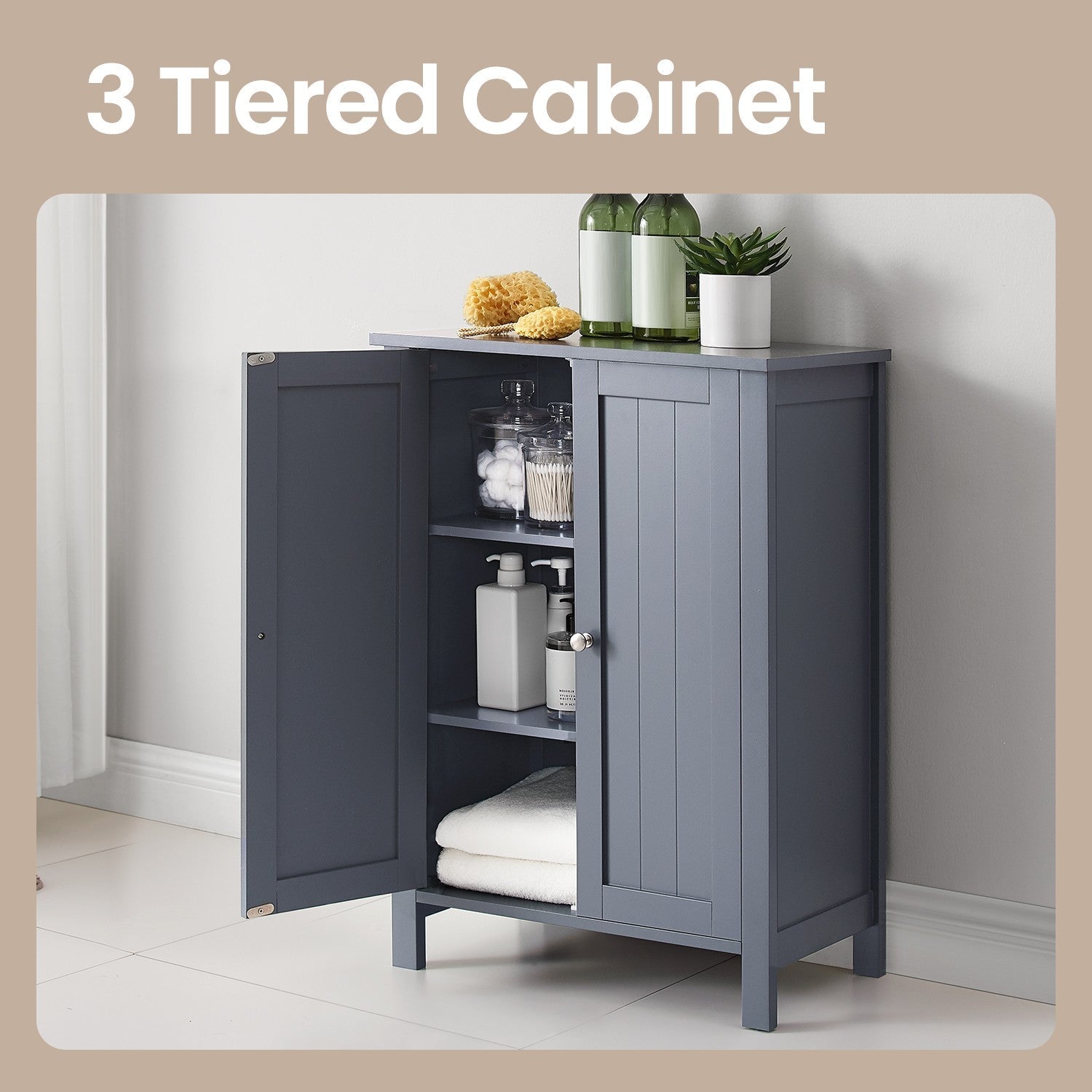 Bathroom Floor Storage Cabinet - Wood - White - Freestanding with 2 Doors and 2 Adjustable Shelves