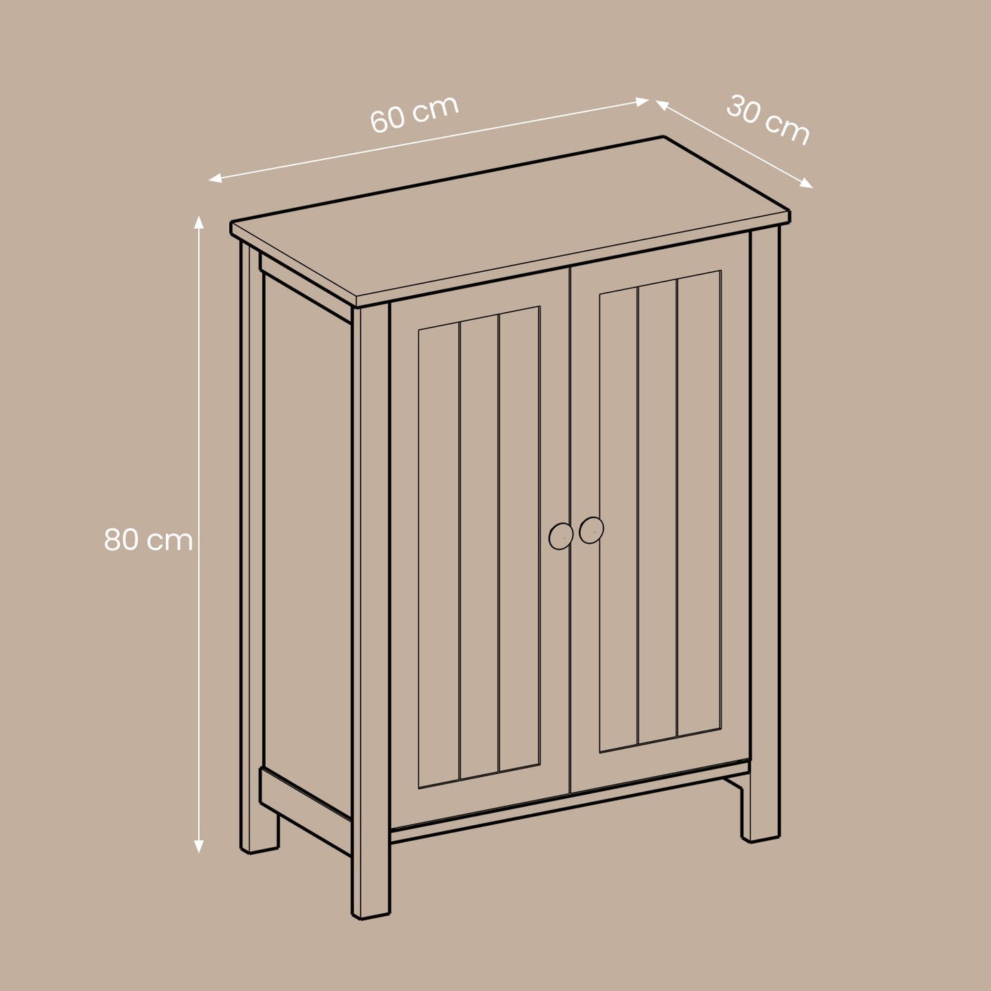 Bathroom Floor Storage Cabinet - Wood - White - Freestanding with 2 Doors and 2 Adjustable Shelves