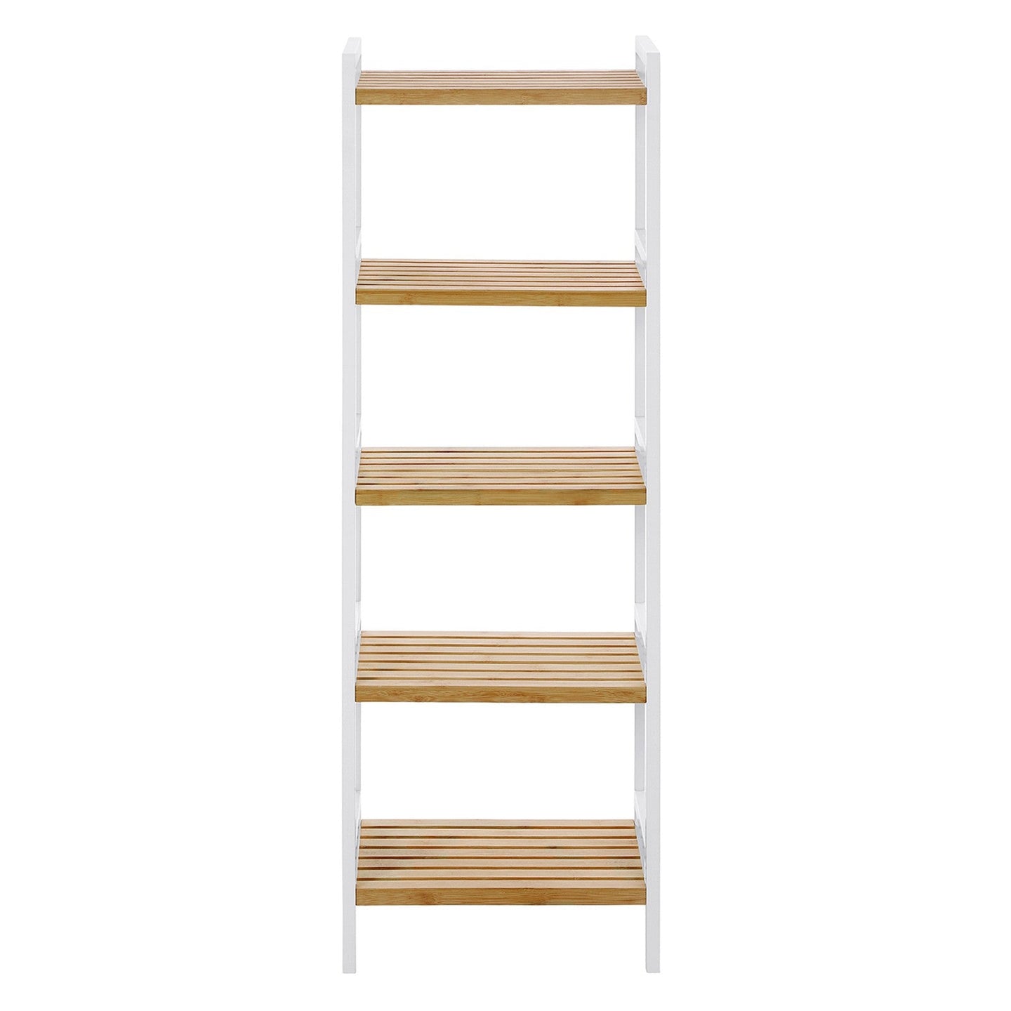 5-Tier Shelf Unit - Bamboo - Natural White - Versatile Storage Organizer for Kitchen and Bathroom