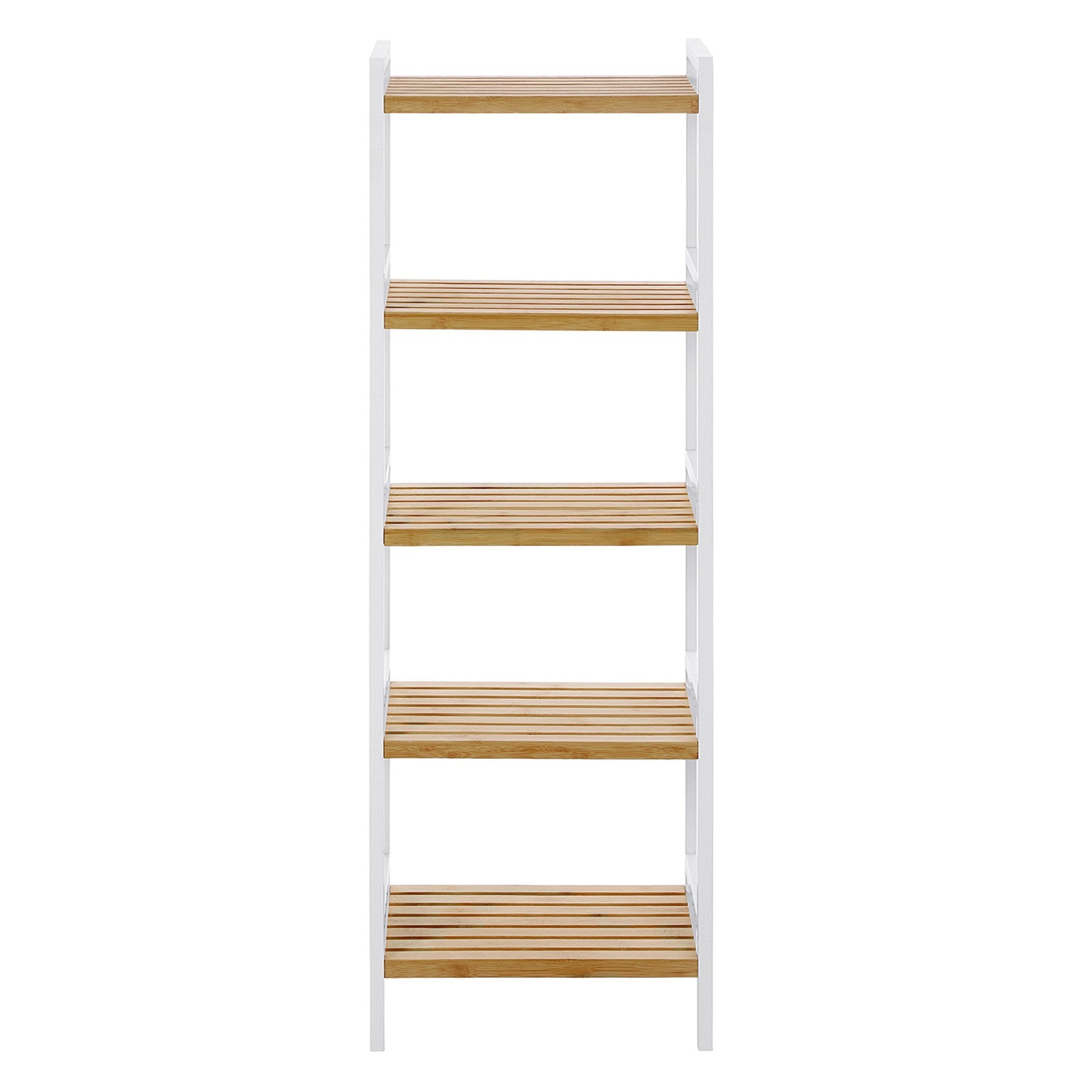 5-Tier Shelf Unit - Bamboo - Natural White - Versatile Storage Organizer for Kitchen and Bathroom