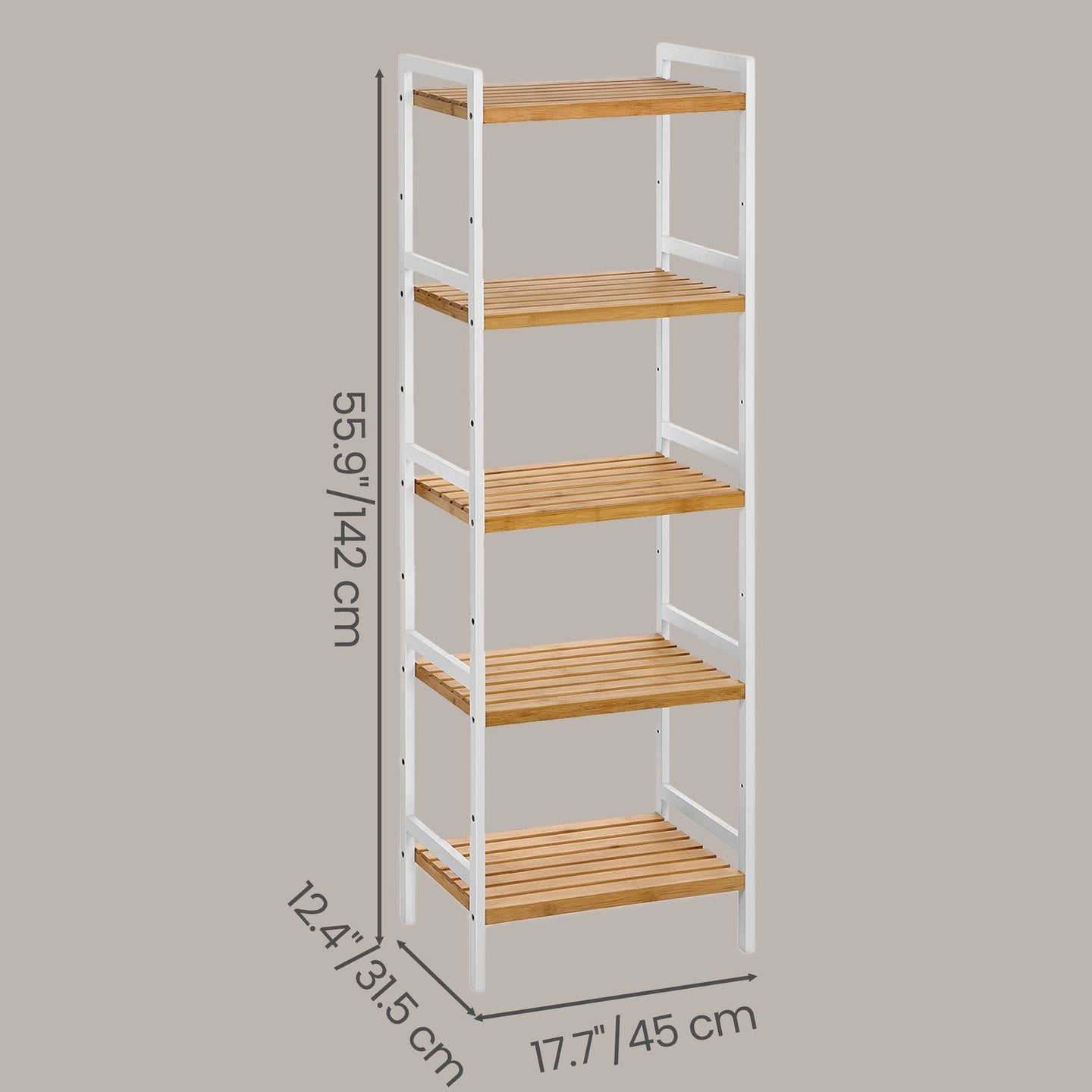 5-Tier Shelf Unit - Bamboo - Natural White - Versatile Storage Organizer for Kitchen and Bathroom