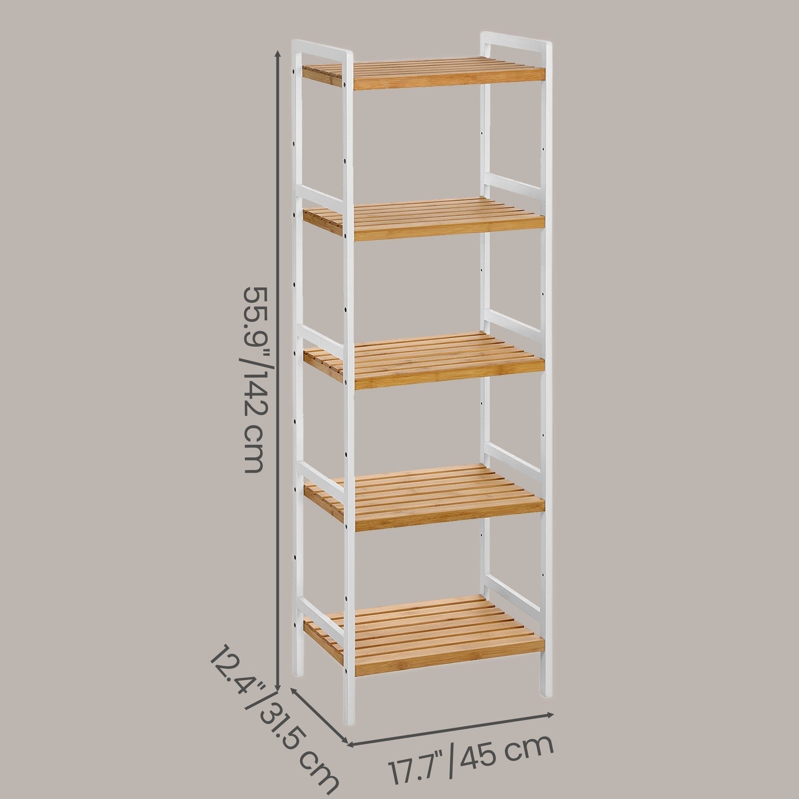 5-Tier Shelf Unit - Bamboo - Natural White - Versatile Storage Organizer for Kitchen and Bathroom