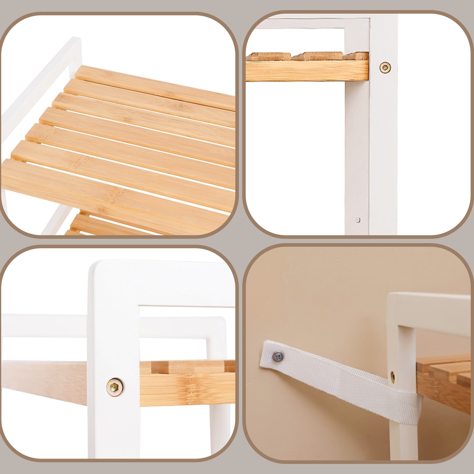 5-Tier Shelf Unit - Bamboo - Natural White - Versatile Storage Organizer for Kitchen and Bathroom