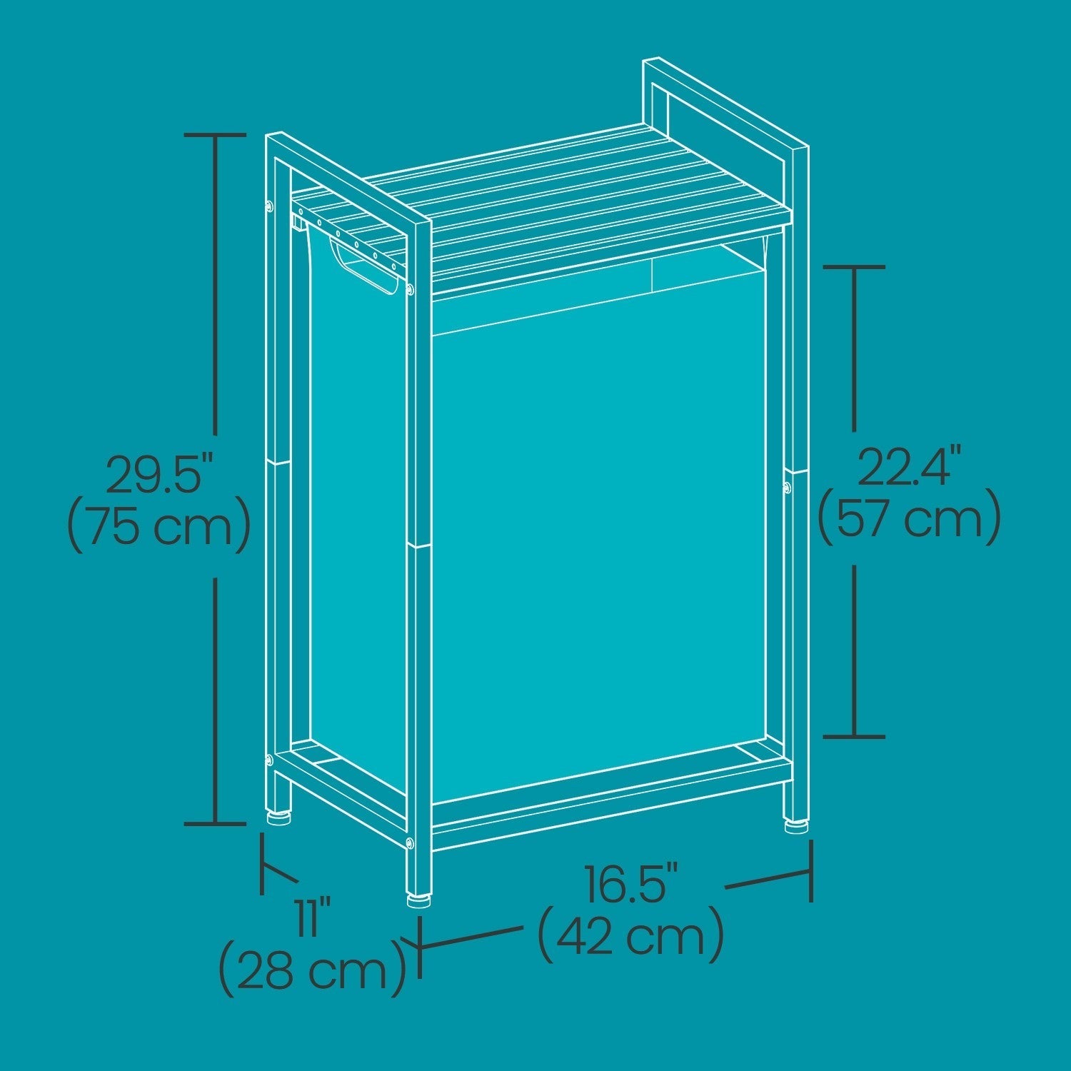 Laundry Hamper - Metal Frame - Rustic Brown and Black - Pull-Out Liner with Shelf