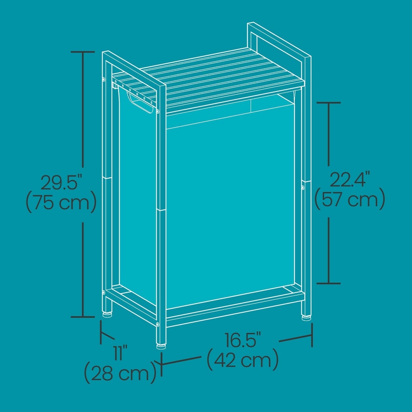 Laundry Hamper - Metal Frame - Rustic Brown and Black - Pull-Out Liner with Shelf