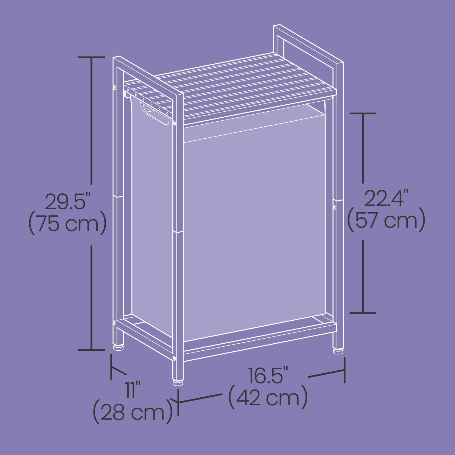Laundry Hamper - Metal Frame - Rustic Brown and Black - Pull-Out Liner with Shelf