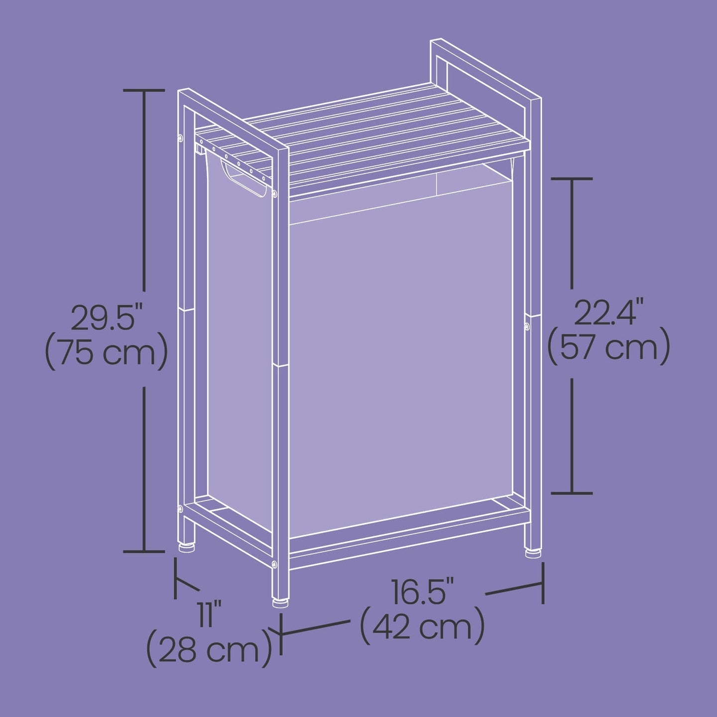 Laundry Hamper - Metal Frame - Rustic Brown and Black - Pull-Out Liner with Shelf