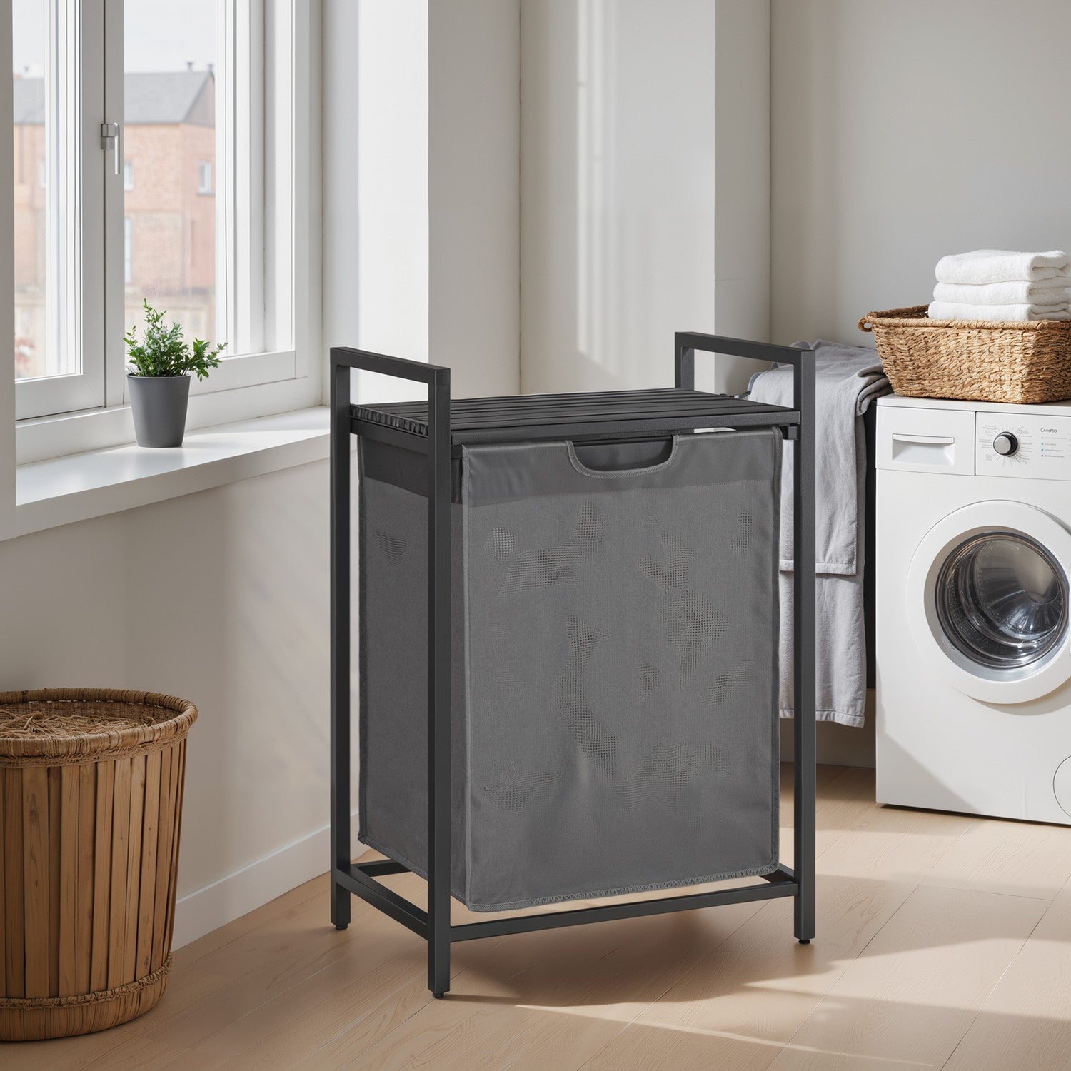 Laundry Hamper - MDF and Steel - Gray - with Pull-Out Liner