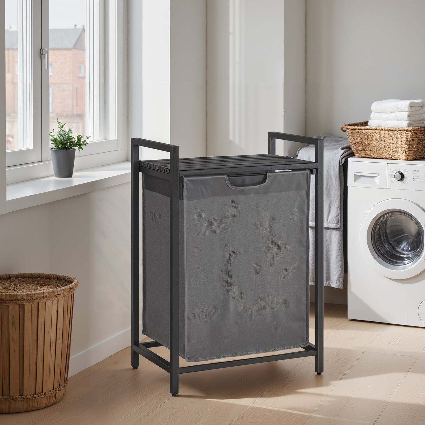 Laundry Hamper - MDF and Steel - Gray - with Pull-Out Liner