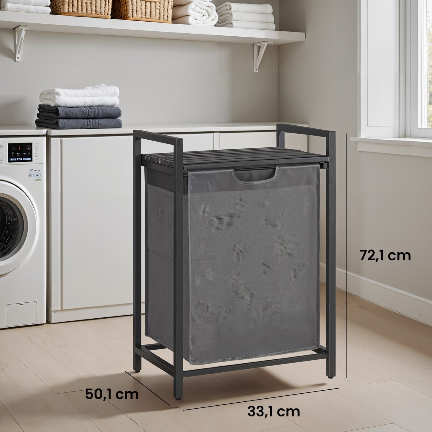 Laundry Hamper - MDF and Steel - Gray - with Pull-Out Liner