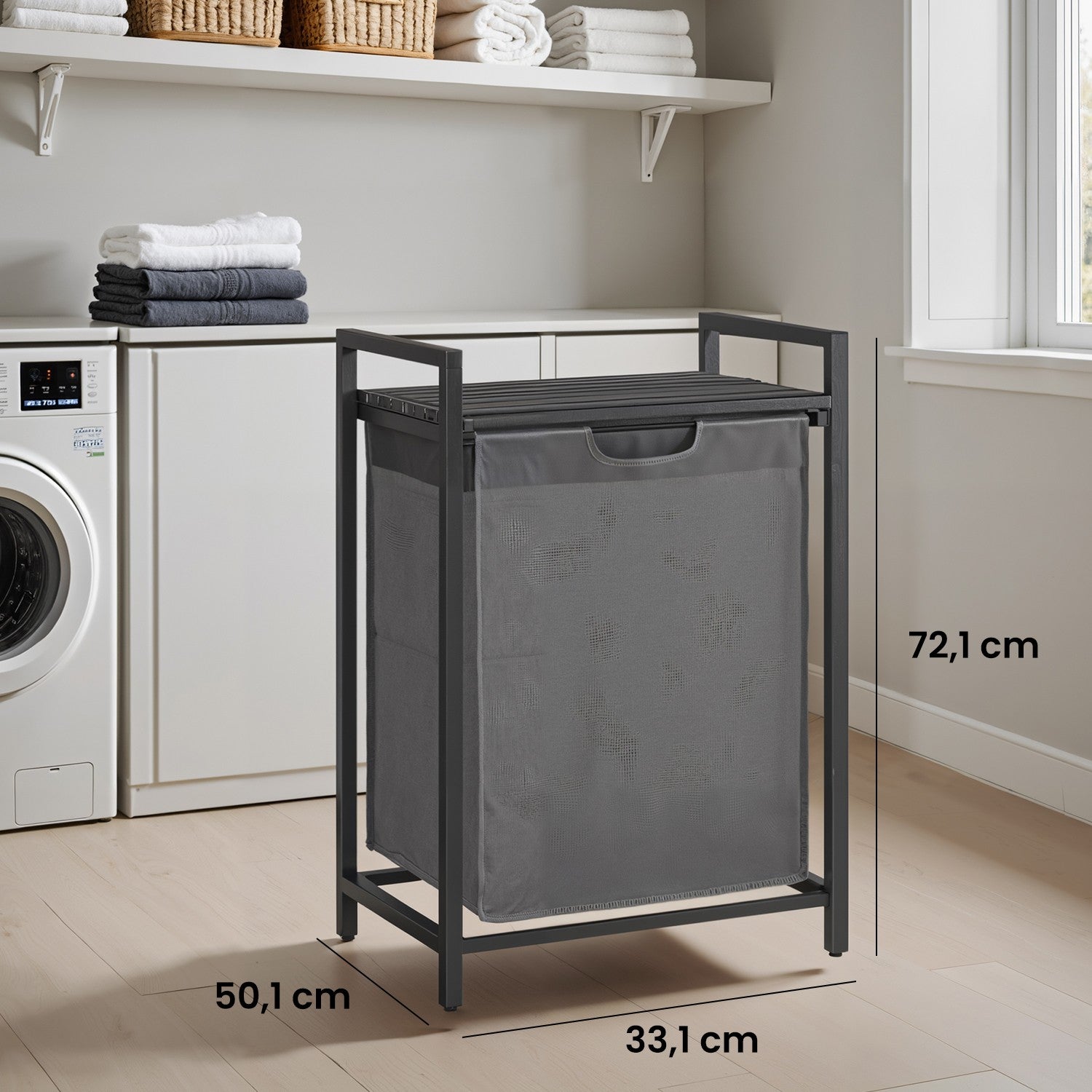 Laundry Hamper - MDF and Steel - Gray - with Pull-Out Liner