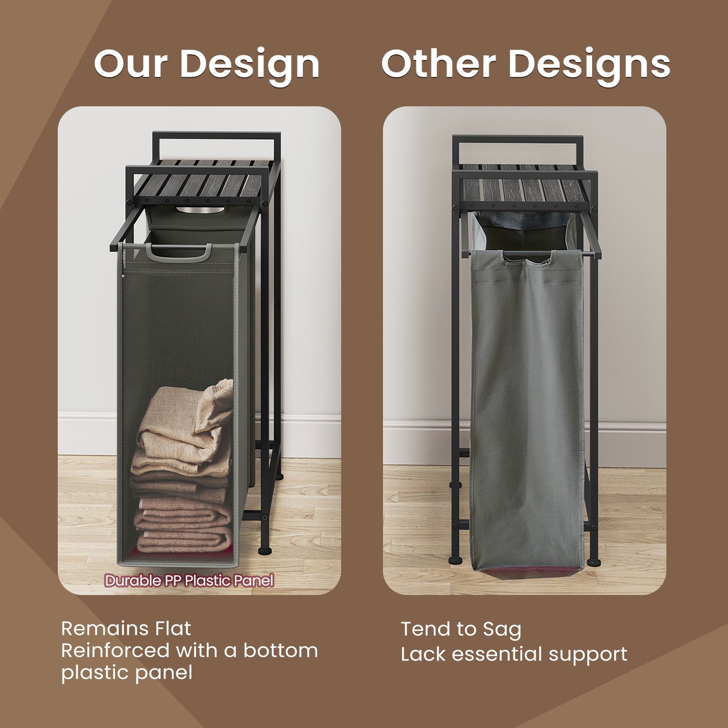 Laundry Hamper - MDF and Steel - Gray - with Pull-Out Liner