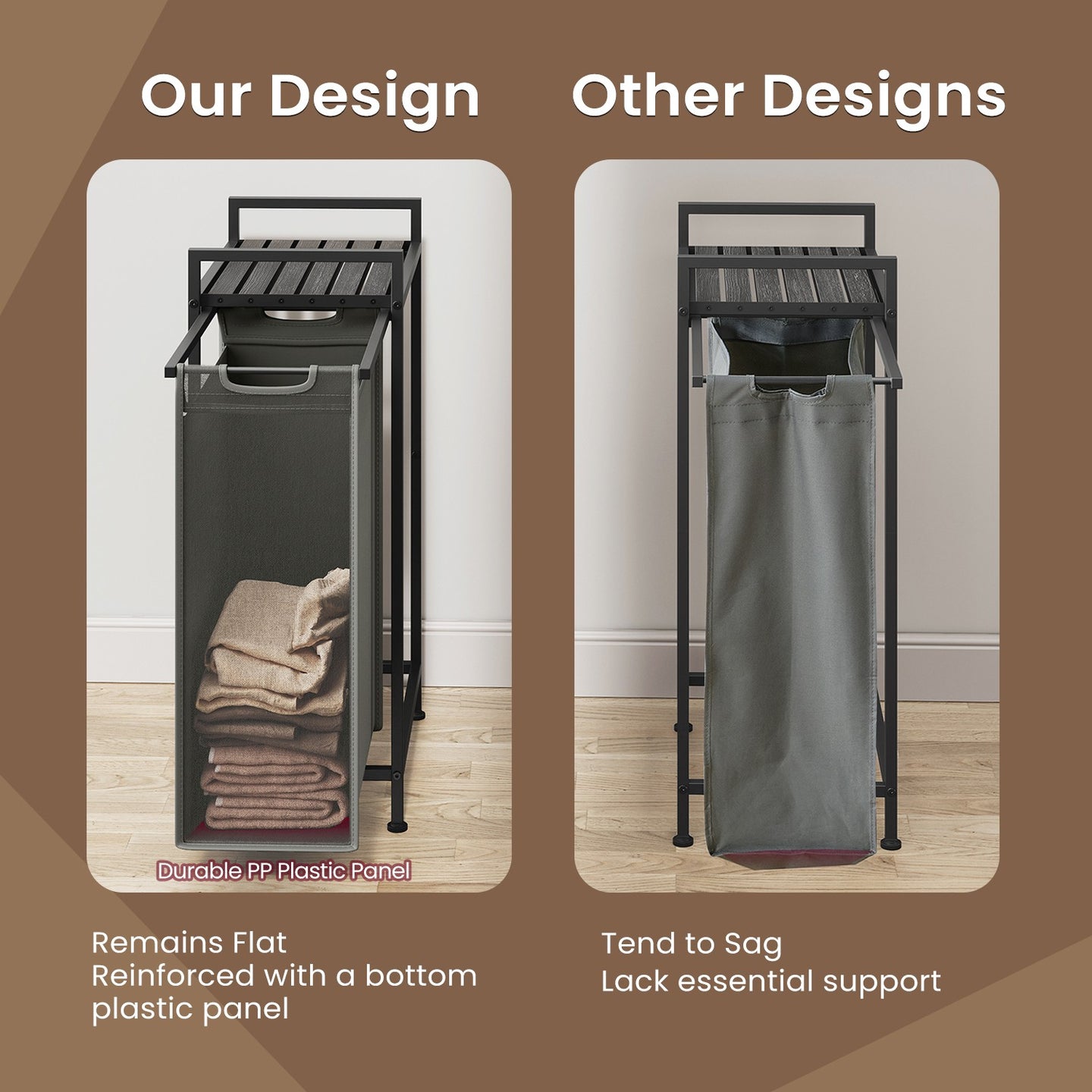 Laundry Hamper - MDF and Steel - Gray - with Pull-Out Liner