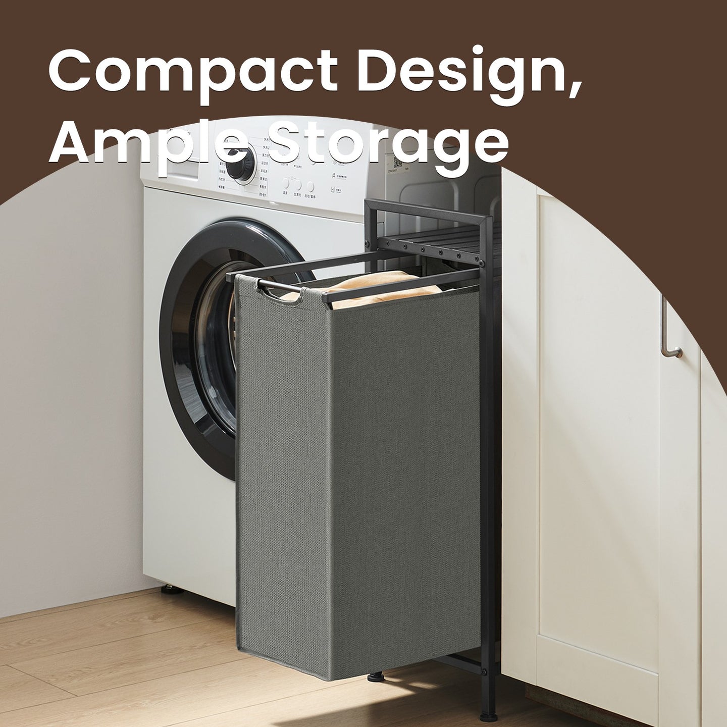 Laundry Hamper - MDF and Steel - Gray - with Pull-Out Liner