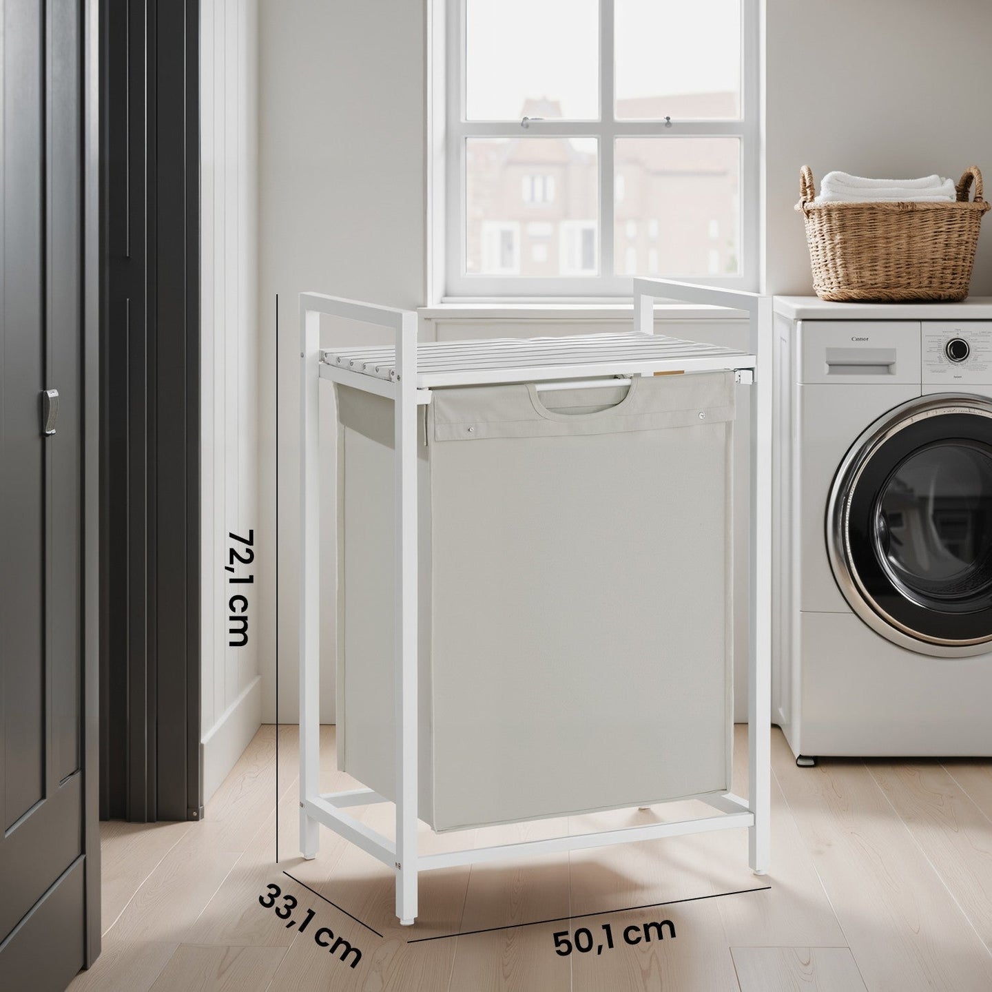 Laundry Hamper - Metal - Rustic Brown and Black - Pull-Out Liner with Shelf
