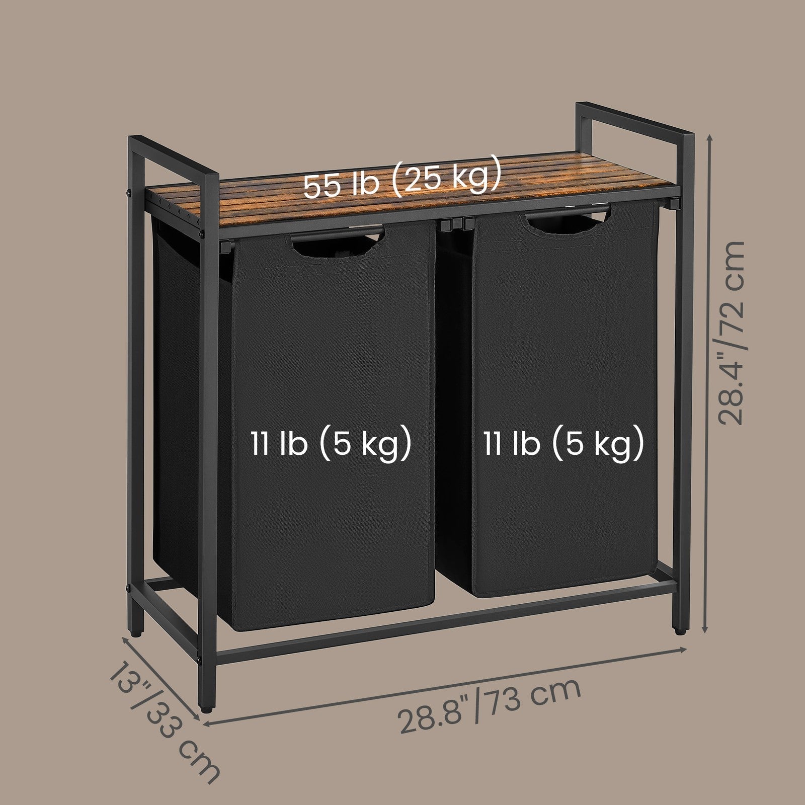 Clothes Hamper - Fabric - White - 2 Compartment Design with Removable Liner Bags