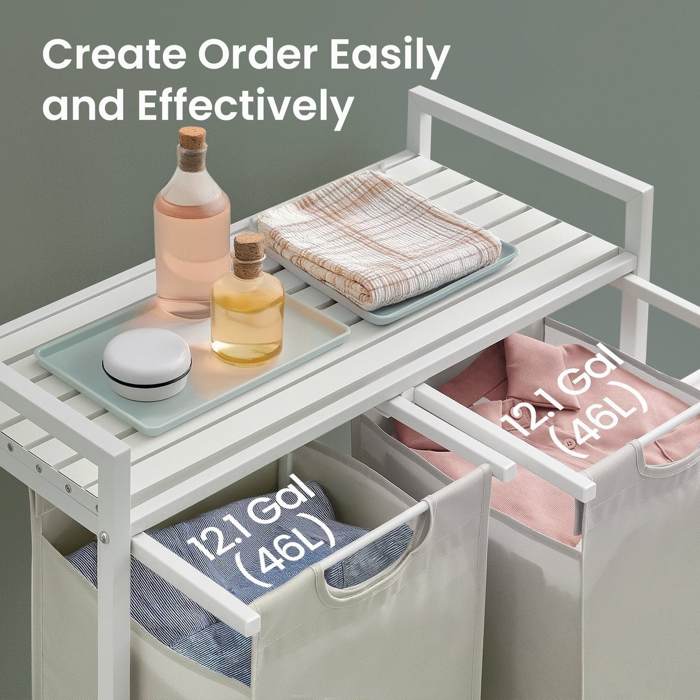 Laundry Hamper - Fabric - White - Double Compartment with 2 Removable Bags