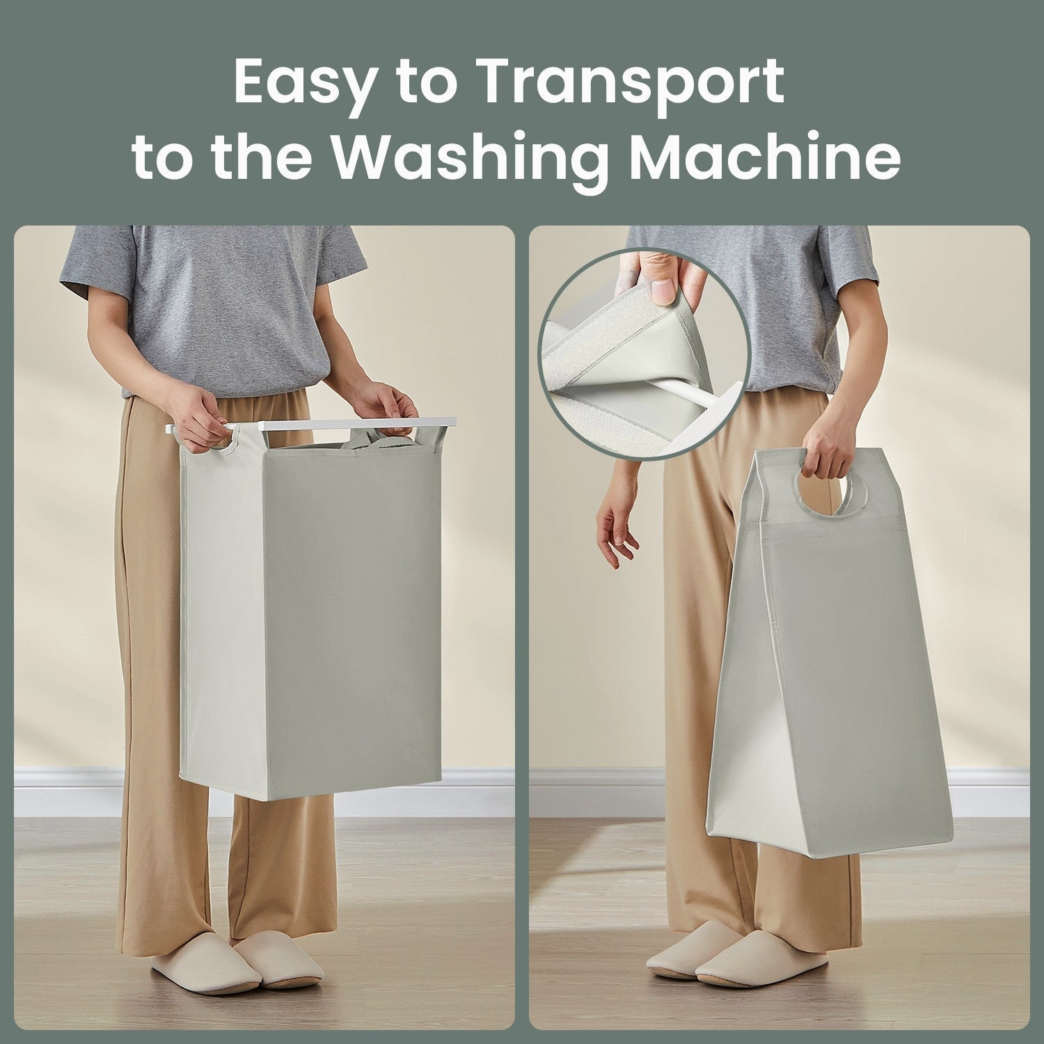 Laundry Hamper - Fabric - White - Double Compartment with 2 Removable Bags