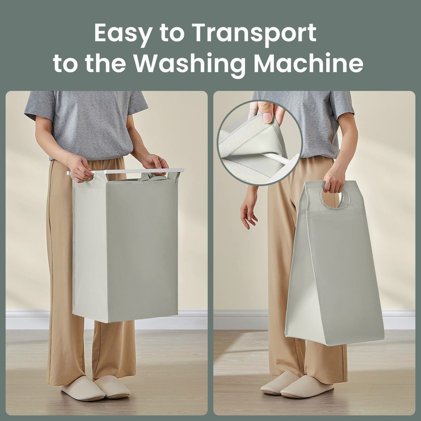 Laundry Hamper - Fabric - White - Double Compartment with 2 Removable Bags