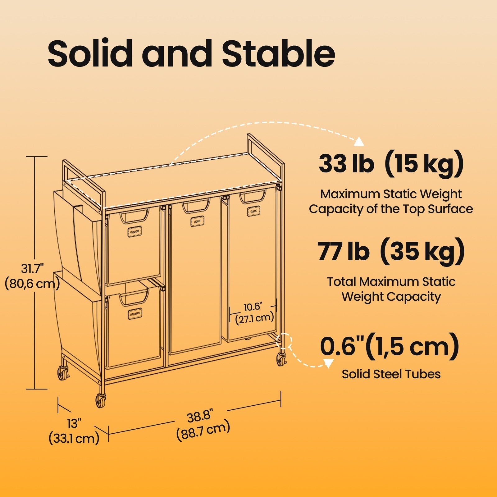 4-Compartment Laundry Sorter - Fabric - Dove Grey and White - Rolling Cart with Removable Bags