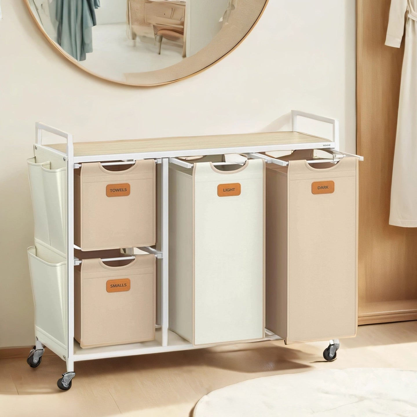Laundry Sorter Cart - Fabric - Camel Brown - 4 Compartments with Removable Bags