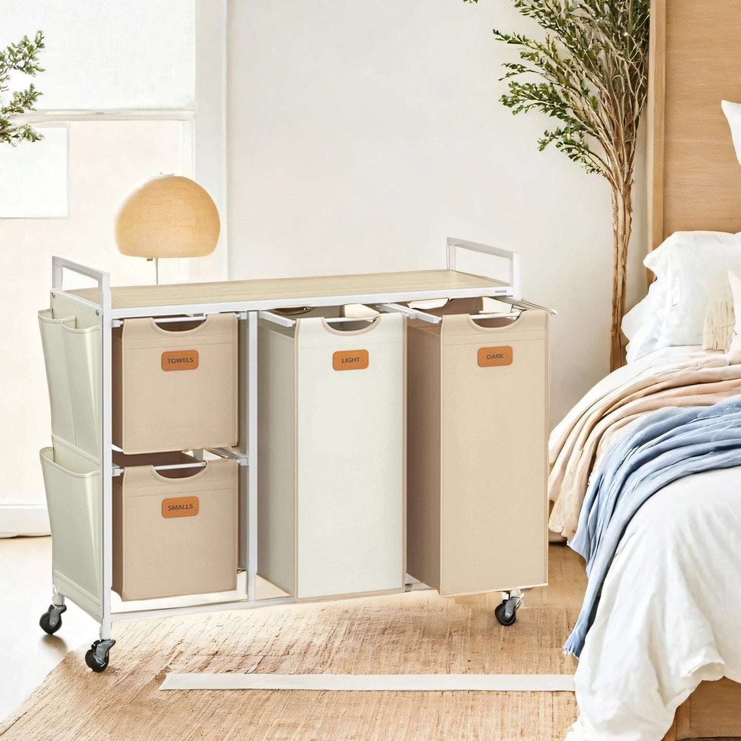 Laundry Sorter Cart - Fabric - Camel Brown - 4 Compartments with Removable Bags